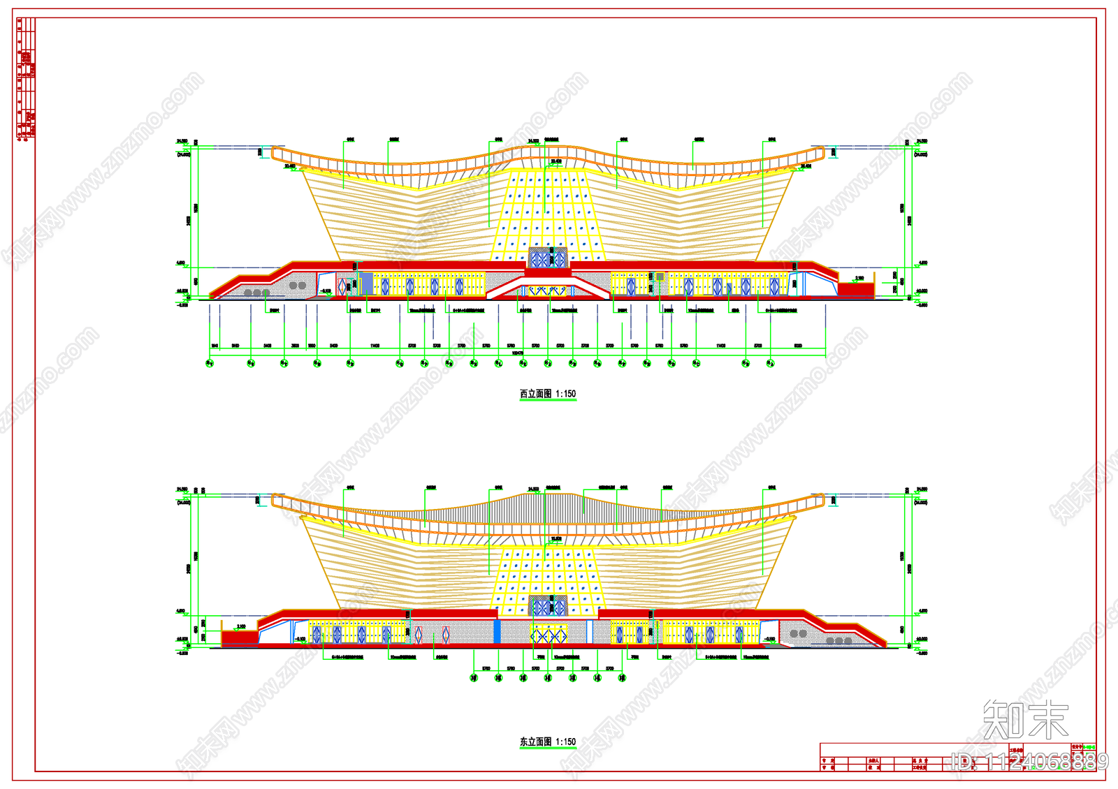四层框架结构体育馆建筑竣工图cad施工图下载【ID:1124068889】