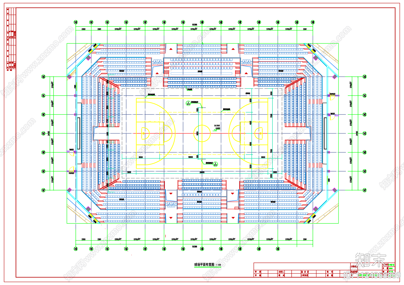 四层框架结构体育馆建筑竣工图cad施工图下载【ID:1124068889】