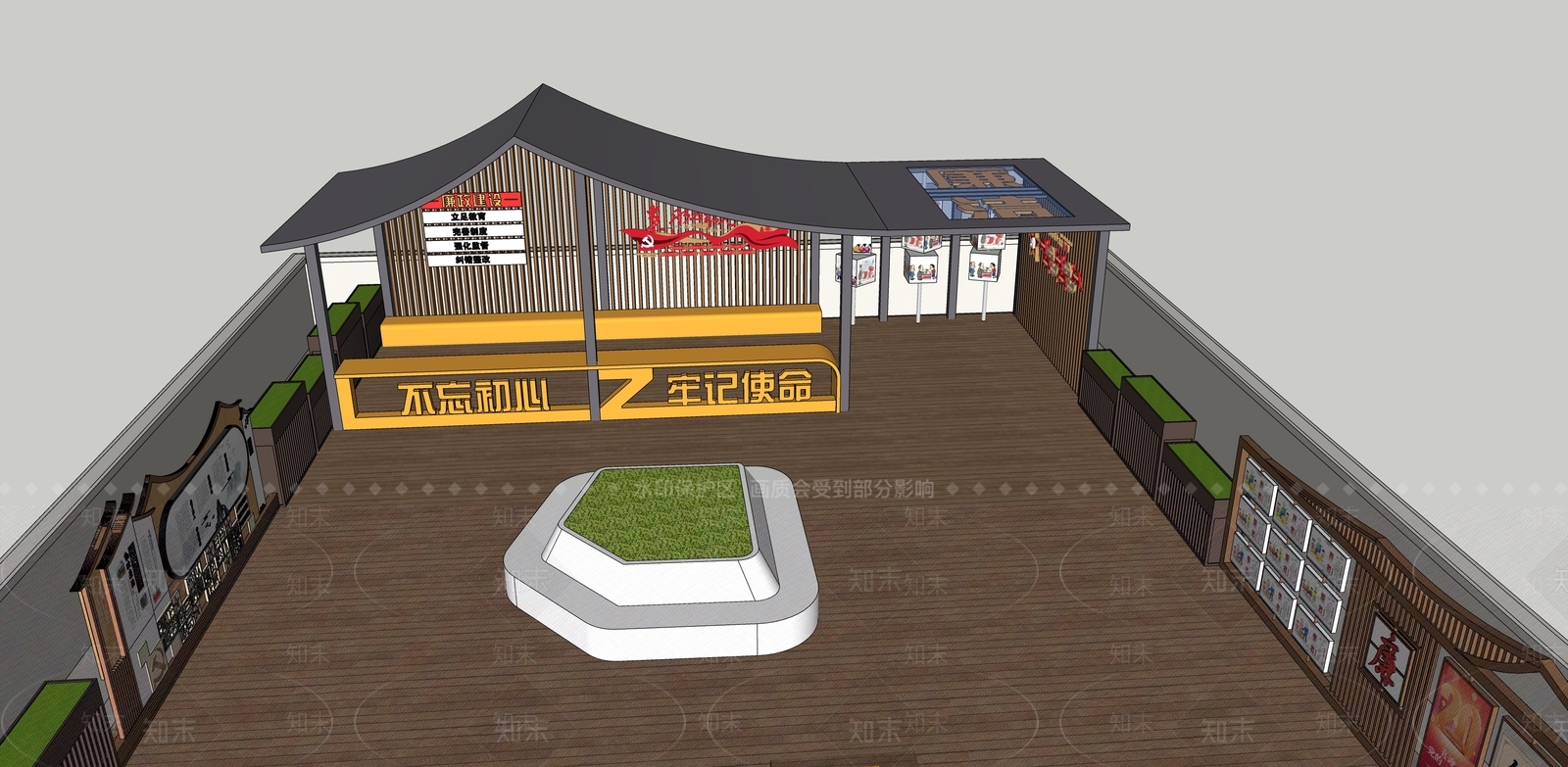 现代党建文化广场景观SU模型下载【ID:1124116634】