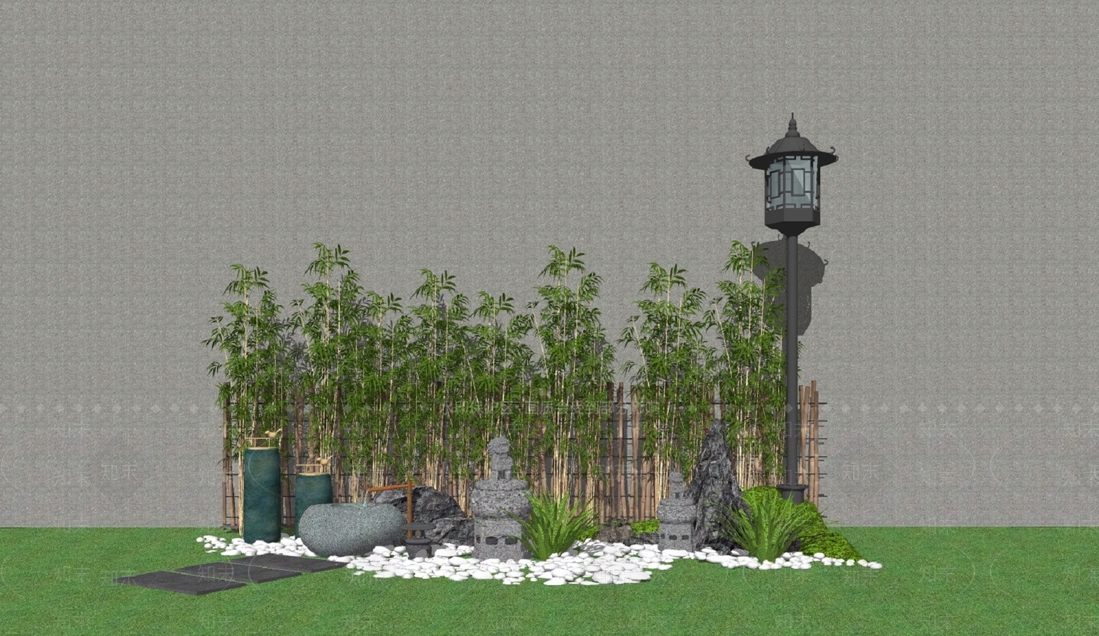 日式庭院篱笆景观小品SU模型下载【ID:1124075308】