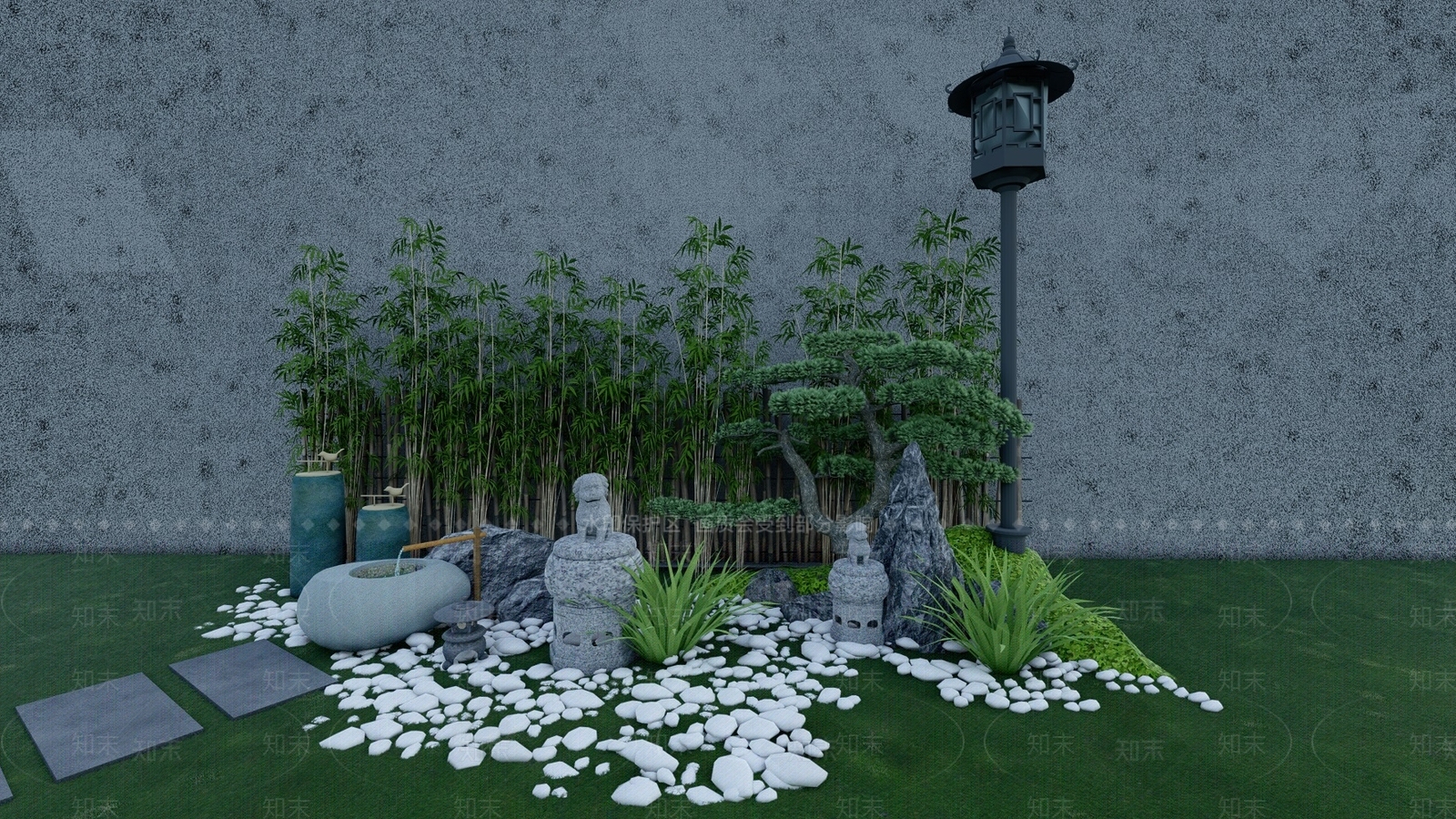 日式庭院篱笆景观小品SU模型下载【ID:1124075308】
