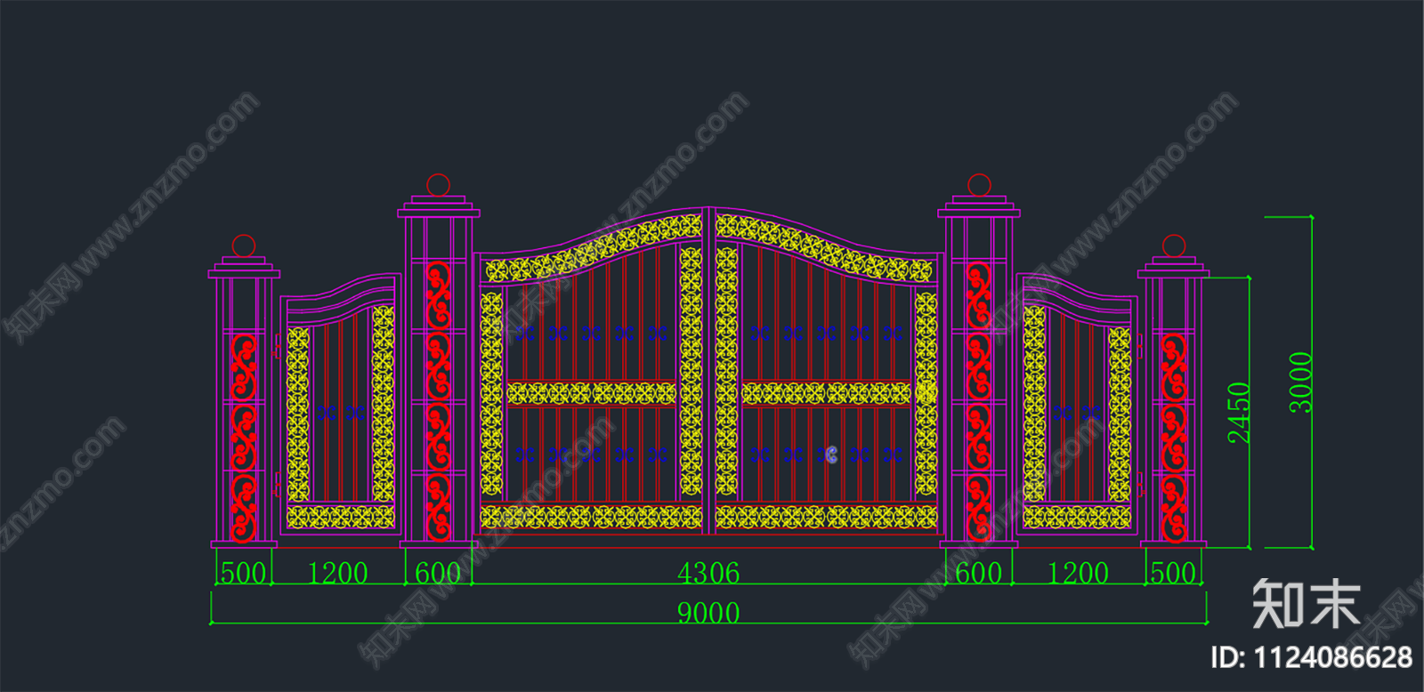 铁艺门图cad施工图下载【ID:1124086628】