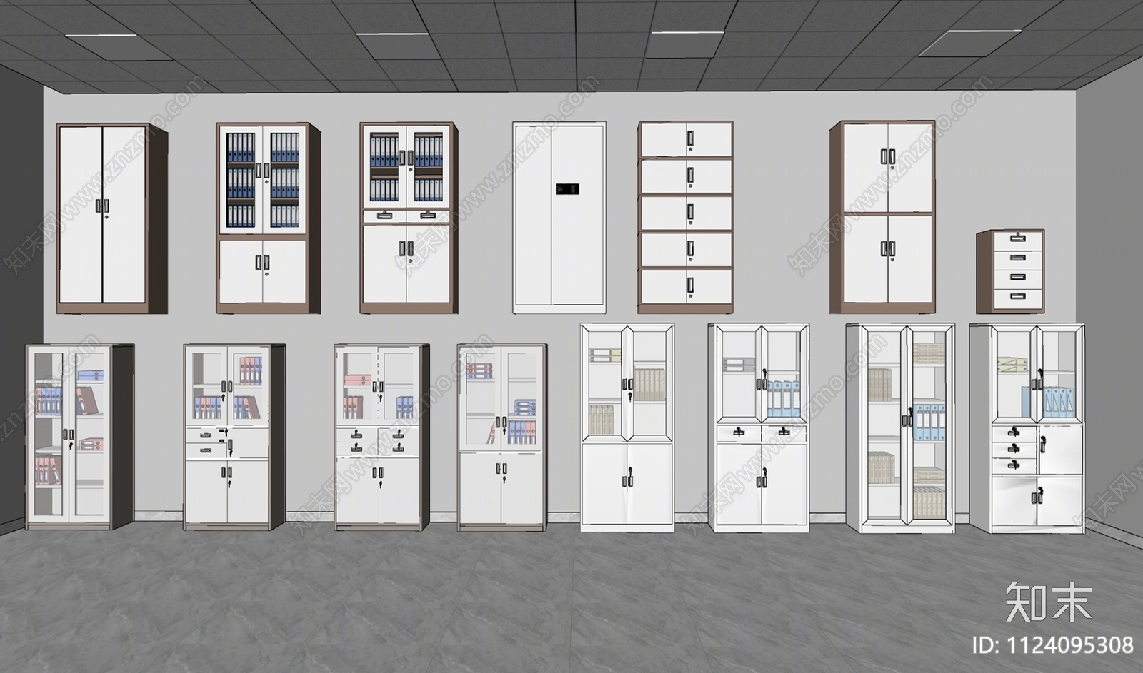 现代办公室文件柜SU模型下载【ID:1124095308】