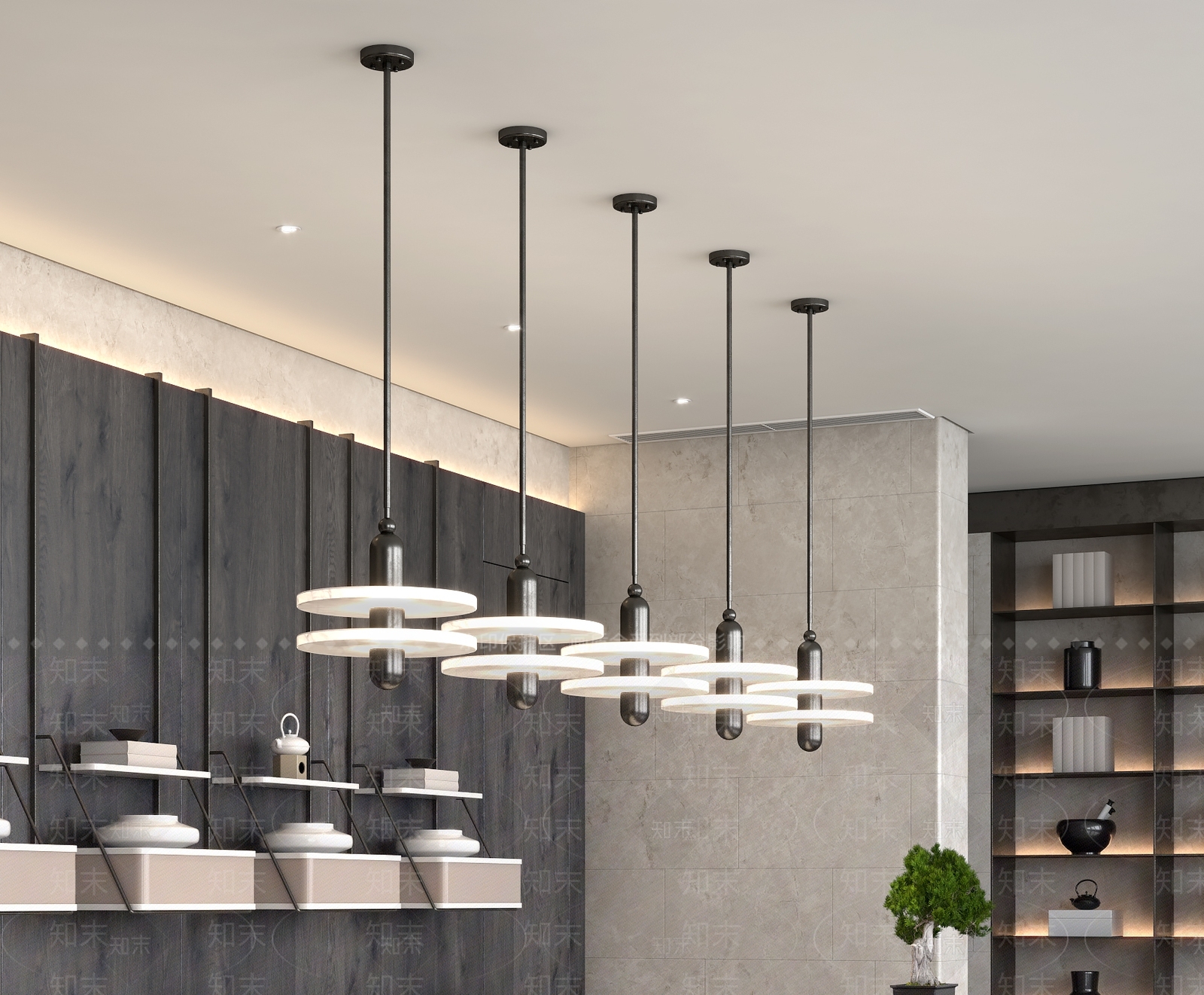 新中式吧台吧椅组合3D模型下载【ID:1124100099】