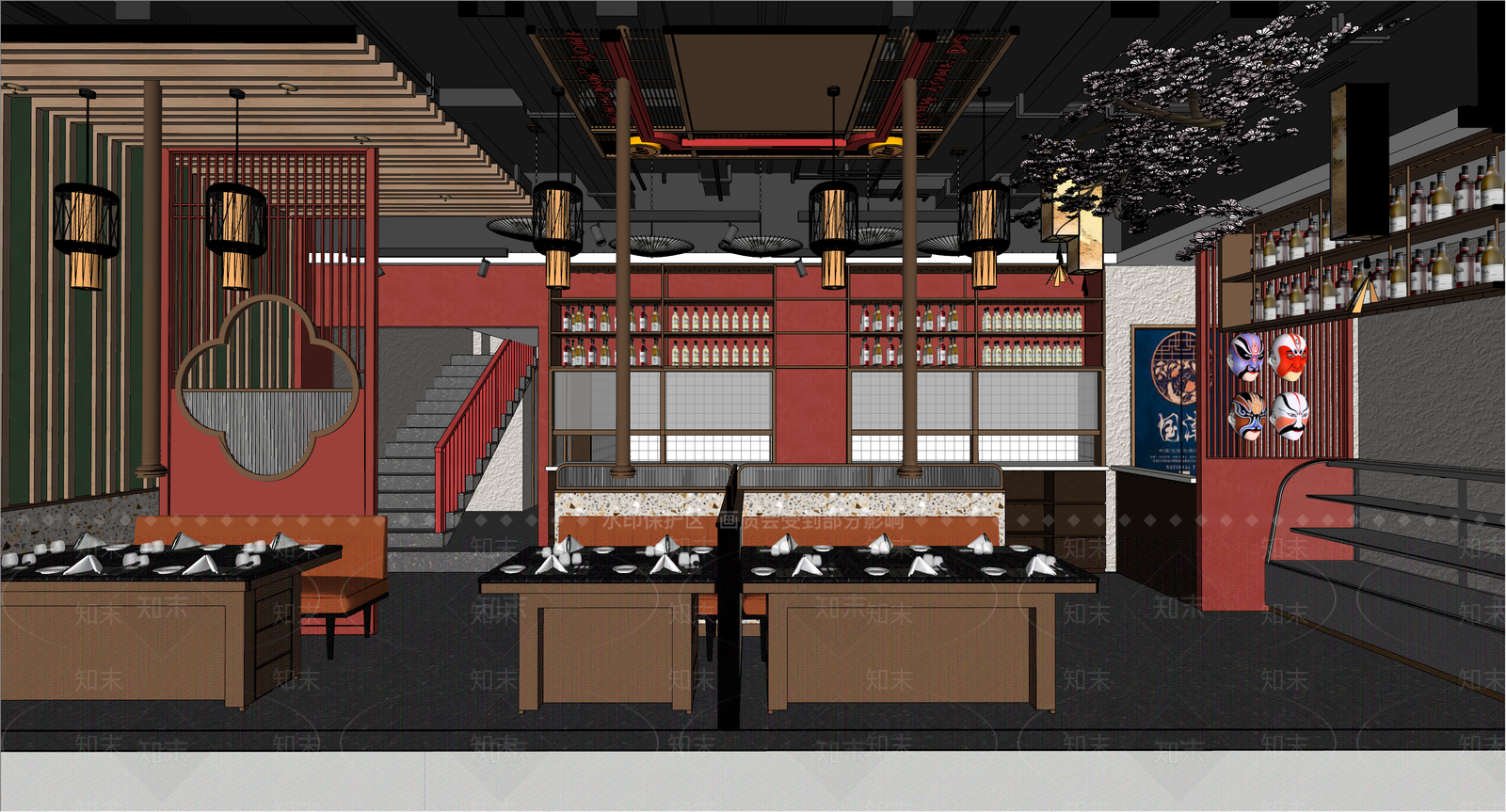 新中式国潮烤肉店SU模型下载【ID:1124104854】
