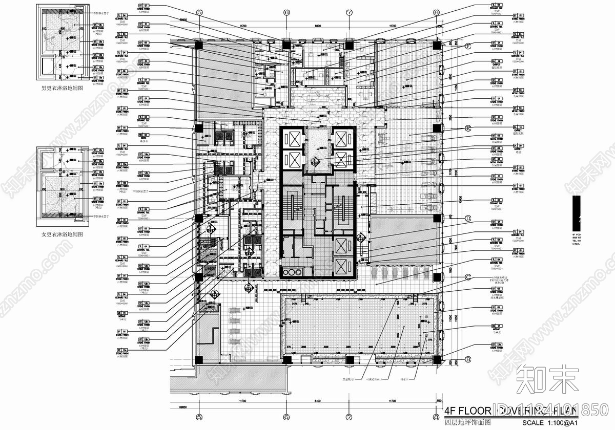 1500㎡游泳池健身SPA康体中心cad施工图下载【ID:1124101850】