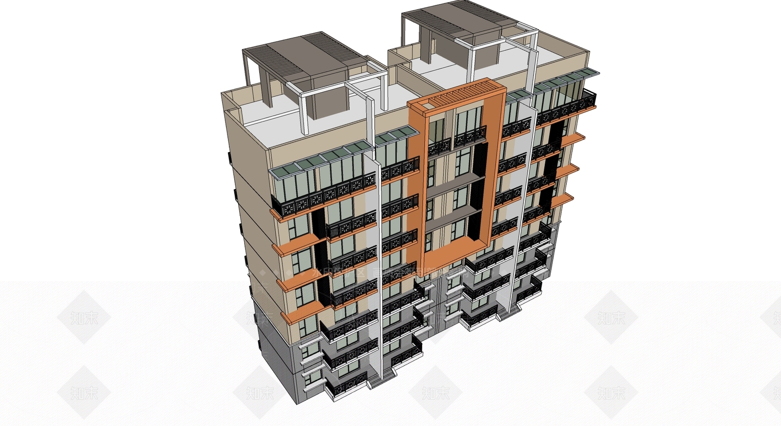 现代高层住宅建筑SU模型下载【ID:1124116174】