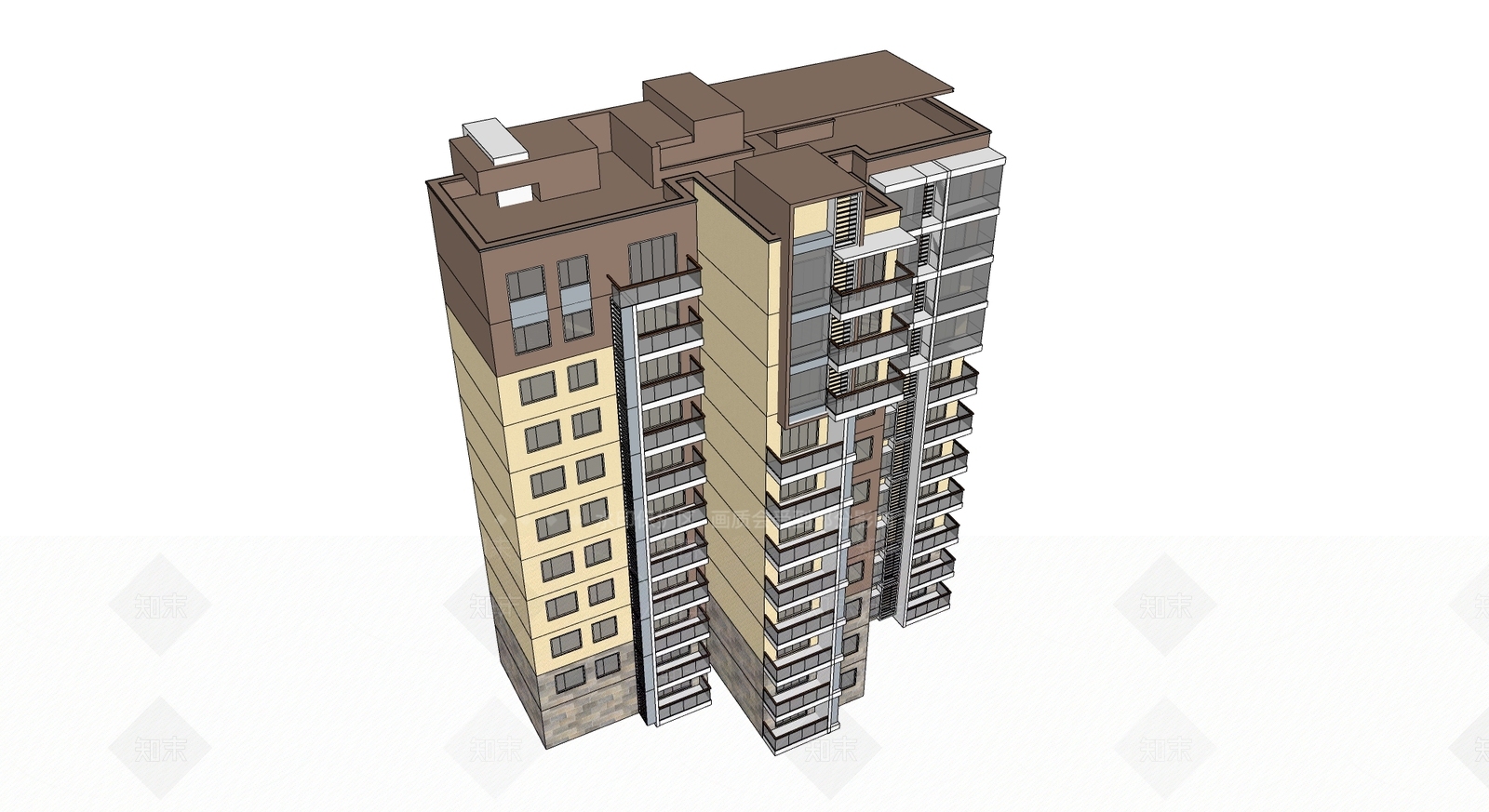 现代高层住宅建筑SU模型下载【ID:1124116258】