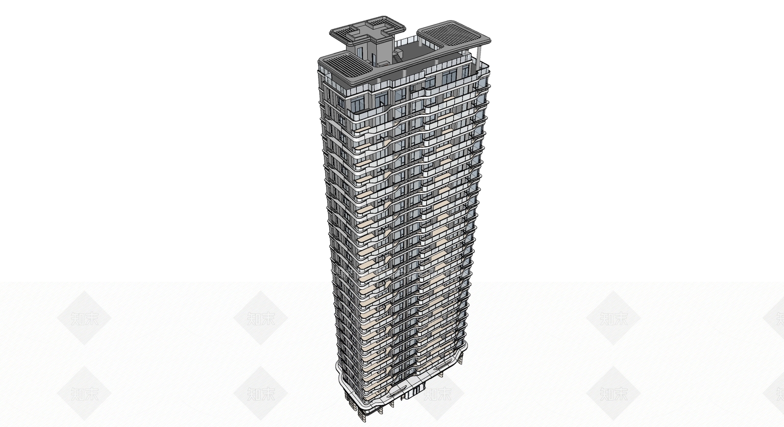 现代高层住宅建筑SU模型下载【ID:1124117185】