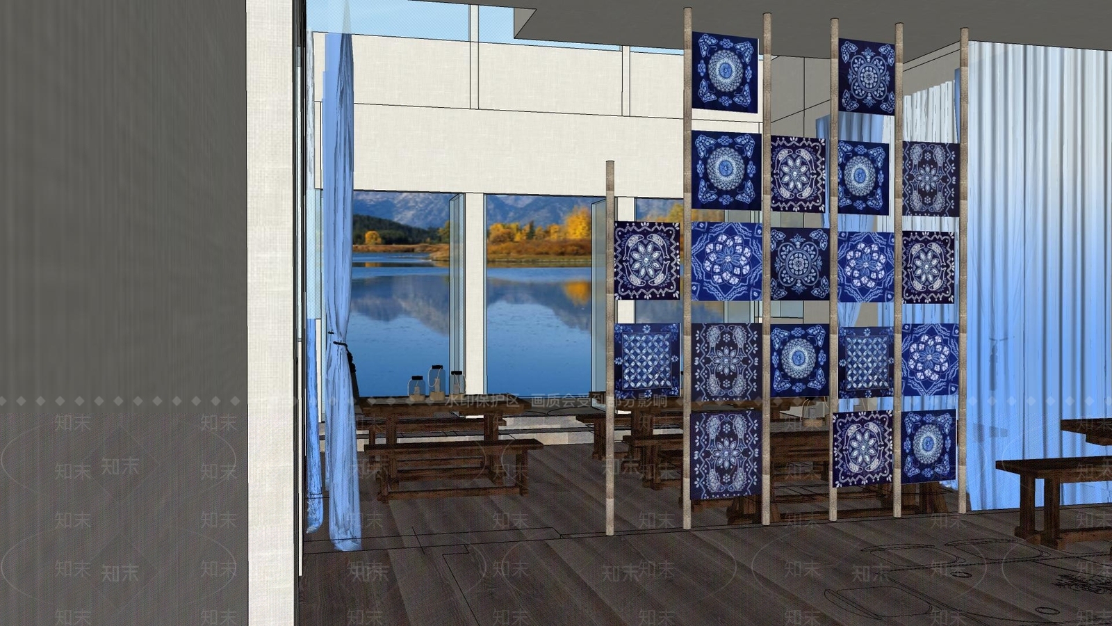 中式布艺展厅SU模型下载【ID:1124118324】