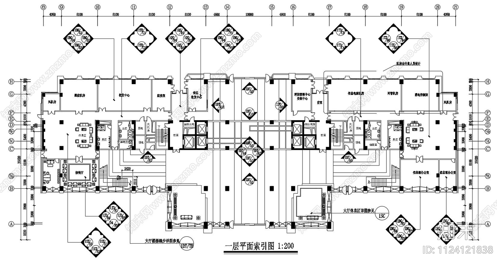 现代简约办公空间一层二层设计平立面施工图cad施工图下载【ID:1124121838】