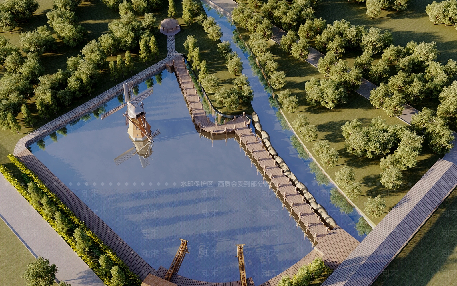 新中式公园鸟瞰3D模型下载【ID:1124124669】