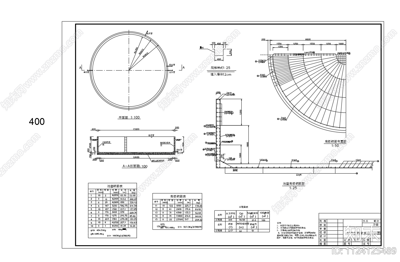 9个尺寸混凝土圆形水池构造图施工图下载【ID:1124125489】