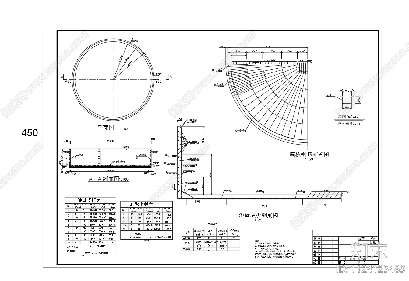 9个尺寸混凝土圆形水池构造图施工图下载【ID:1124125489】