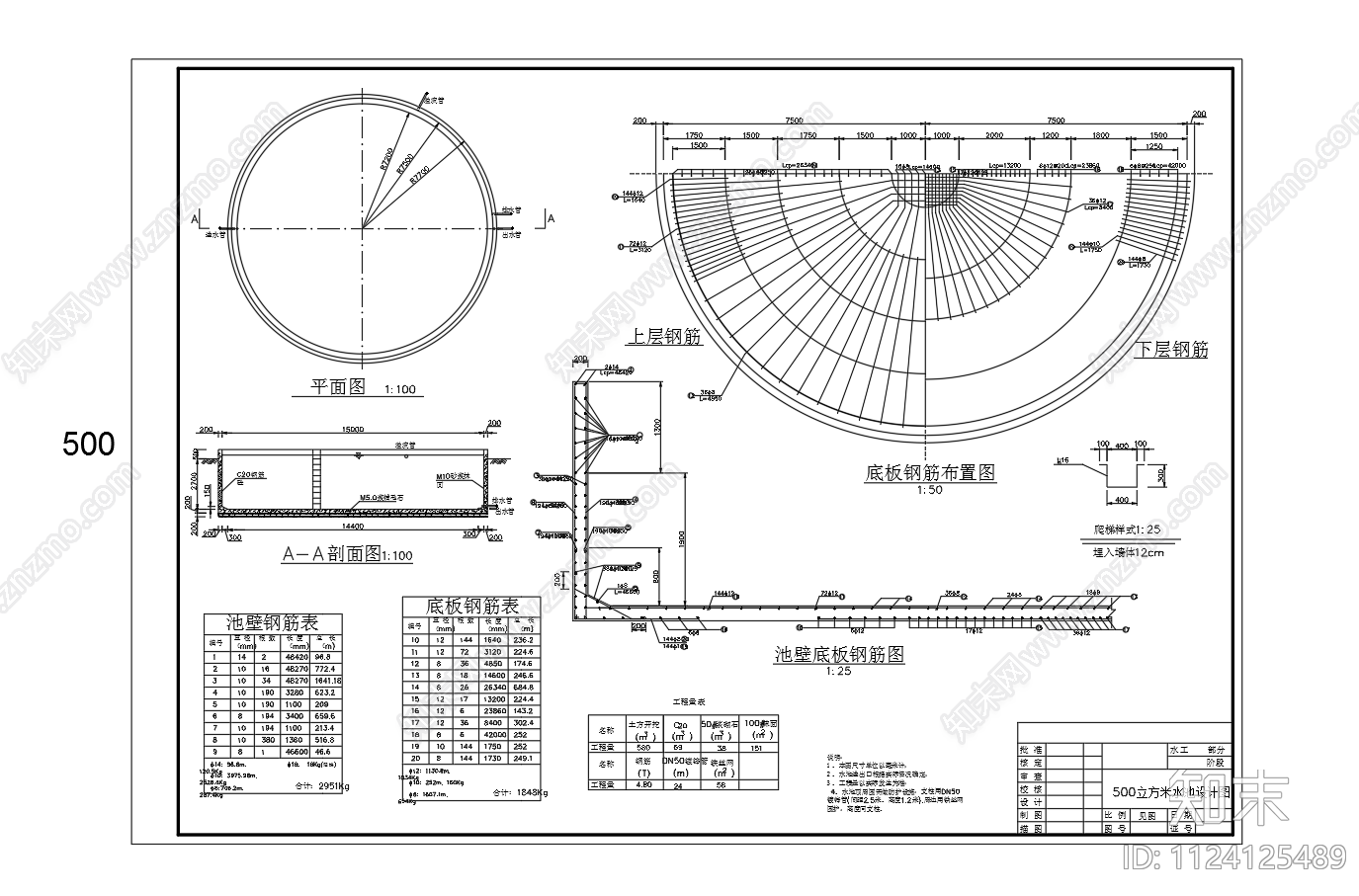 9个尺寸混凝土圆形水池构造图施工图下载【ID:1124125489】