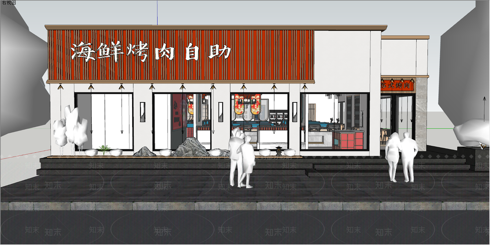 现代烤肉店门头门面SU模型下载【ID:1124126809】