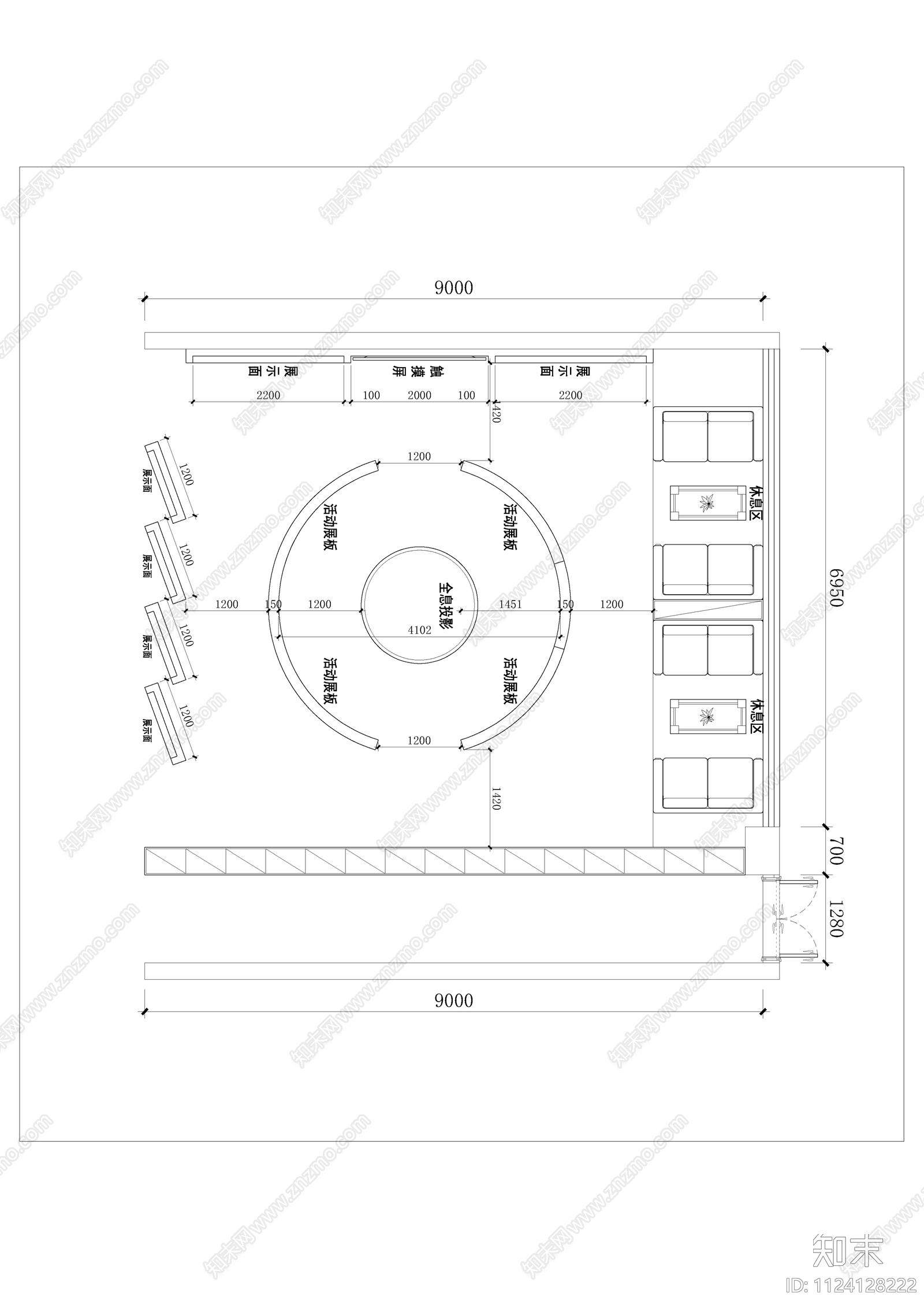 展示大厅平面方案施工图下载【ID:1124128222】