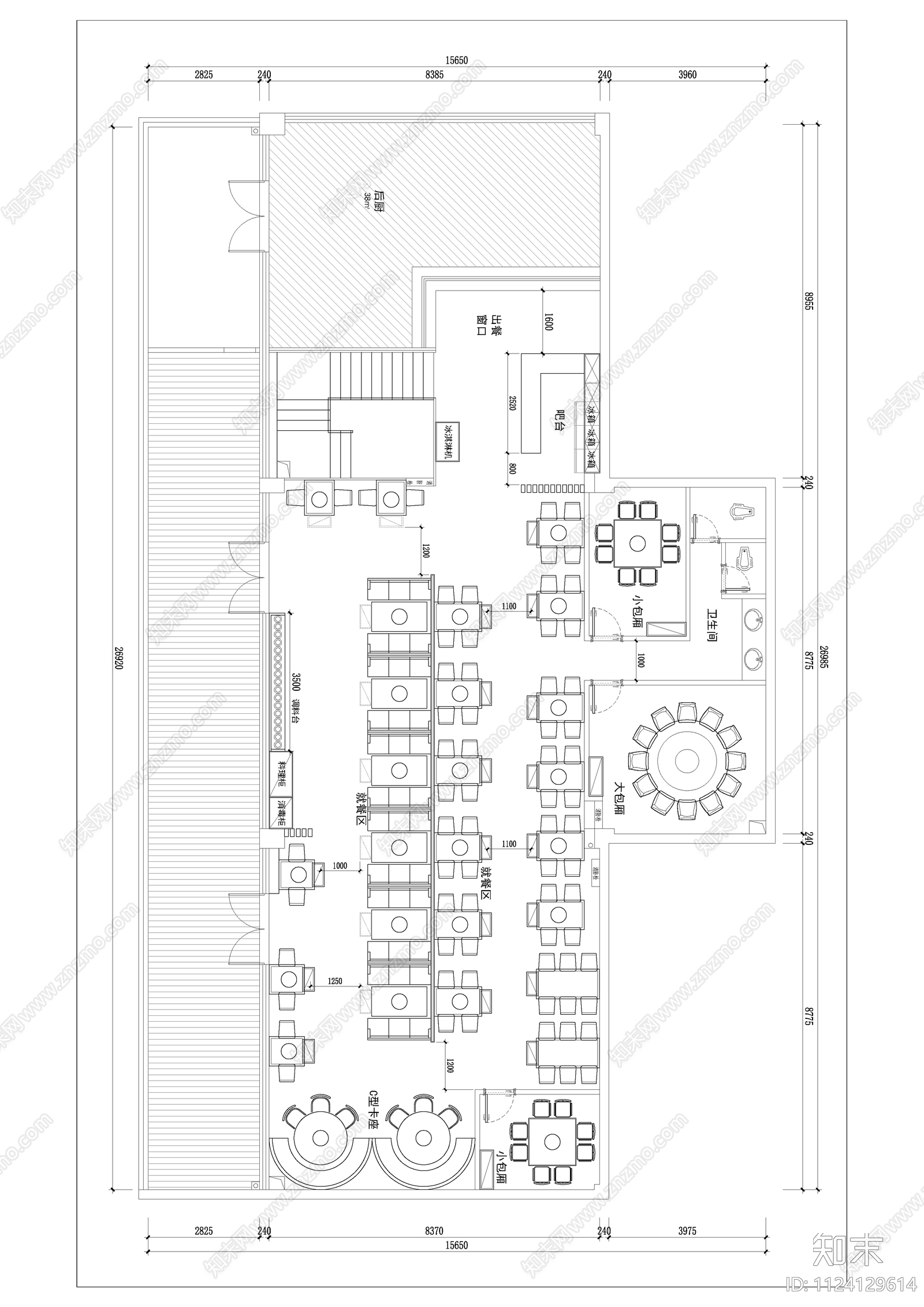 火锅店平面方案施工图下载【ID:1124129614】