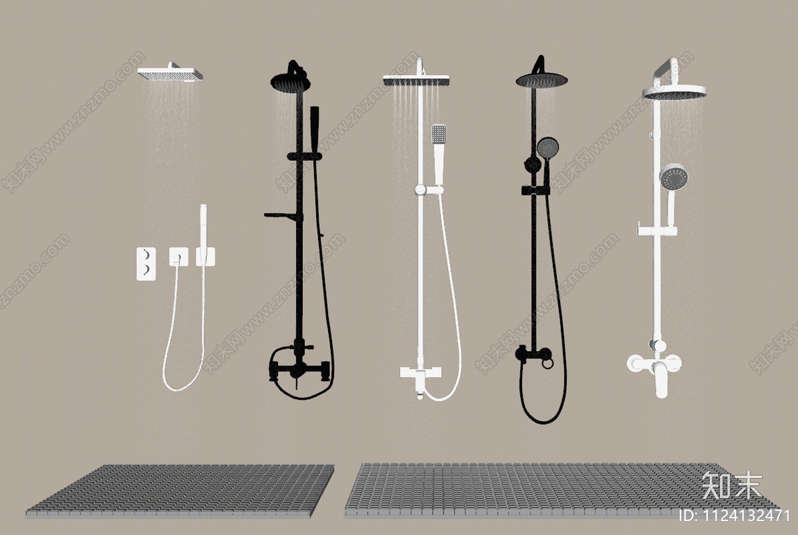 淋浴花洒组合SU模型下载【ID:1124132471】
