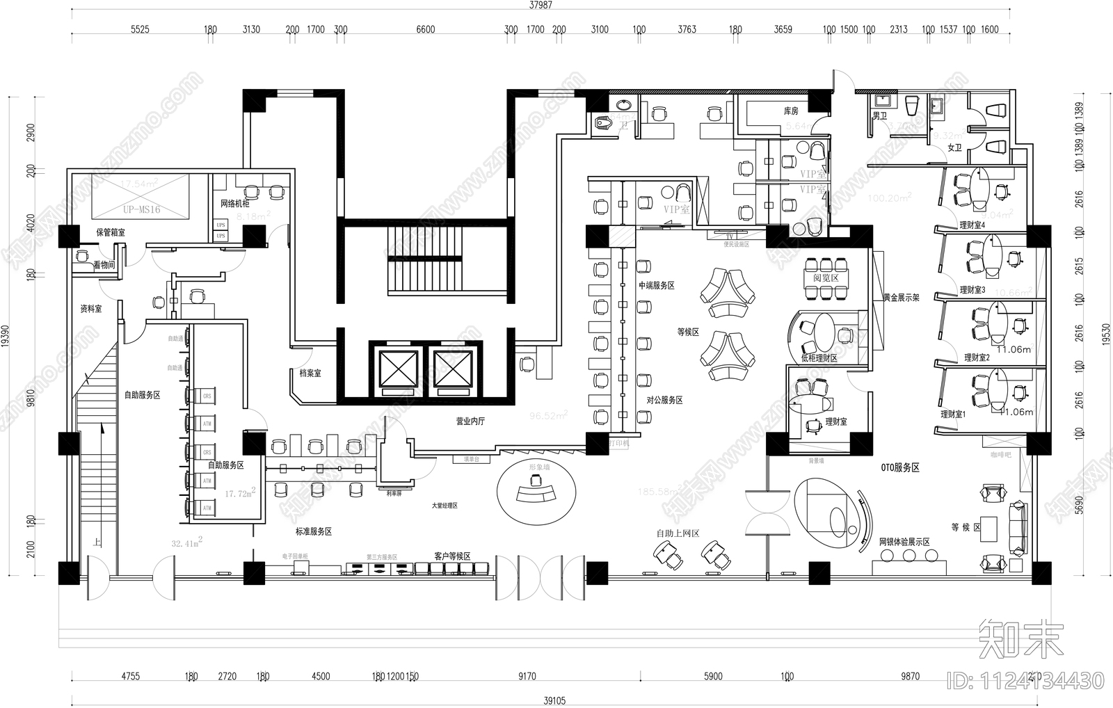 银行交通支行网点平面施工图施工图下载【ID:1124134430】