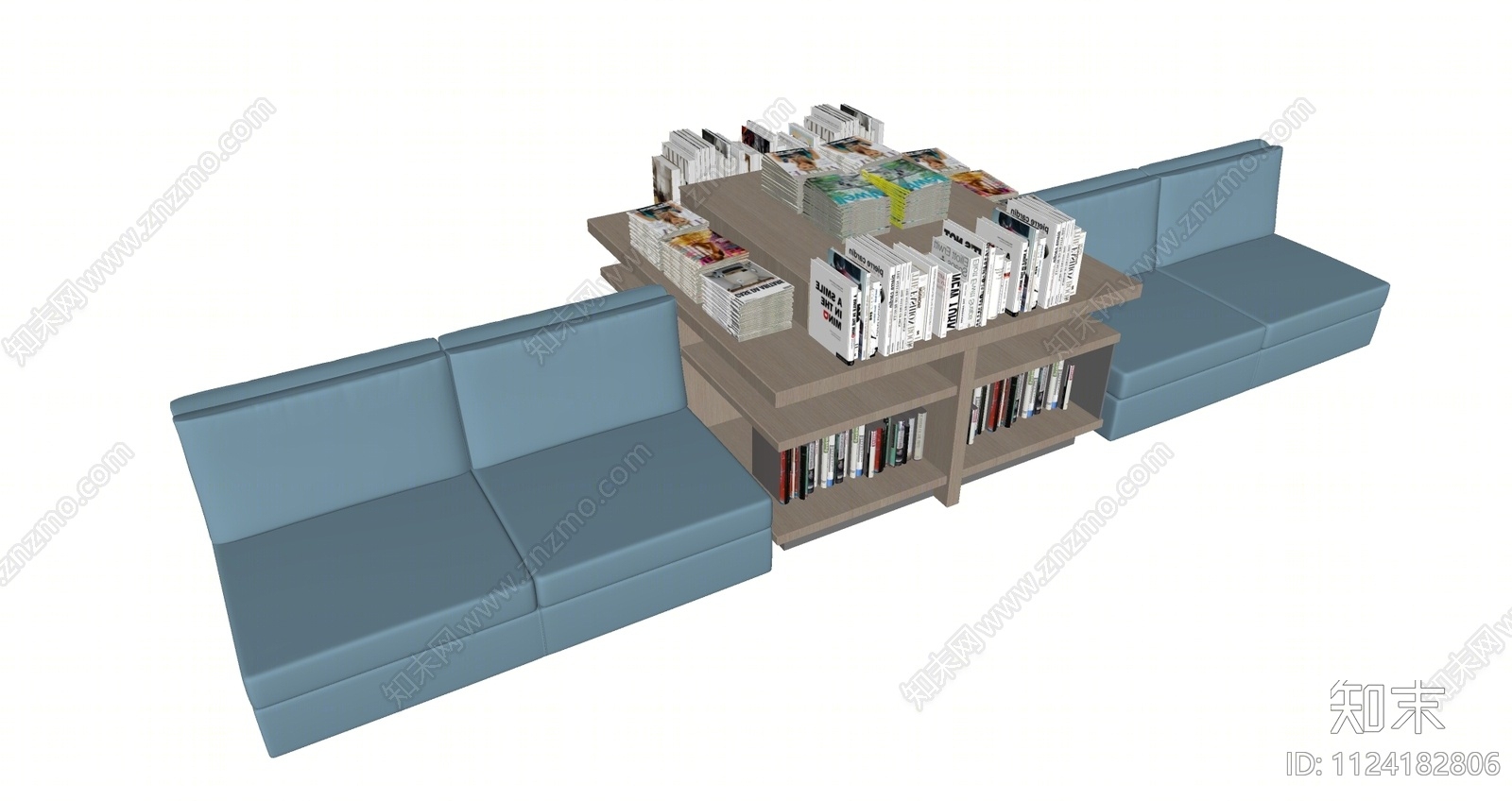 现代图书馆卡座沙发SU模型下载【ID:1124182806】