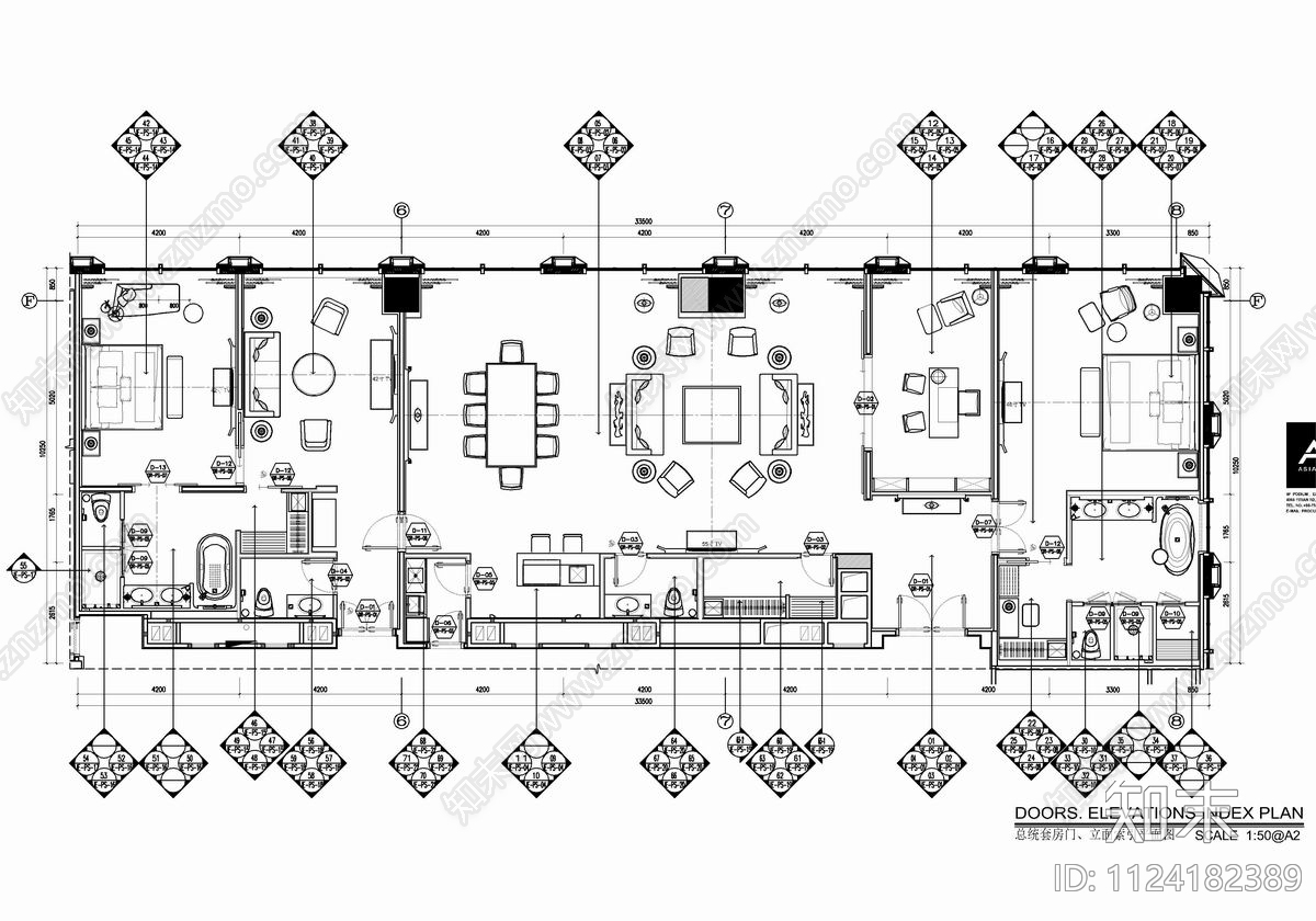 300㎡酒店总统套房客房cad施工图下载【ID:1124182389】