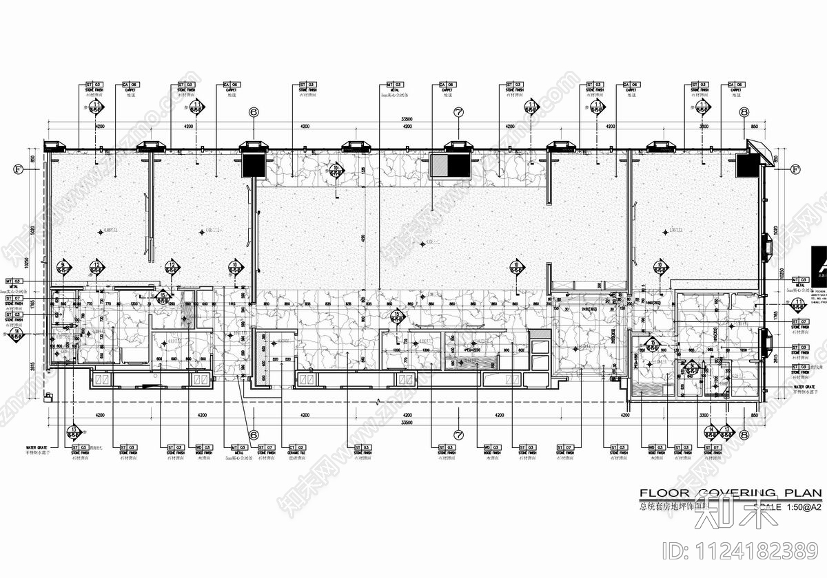 300㎡酒店总统套房客房cad施工图下载【ID:1124182389】