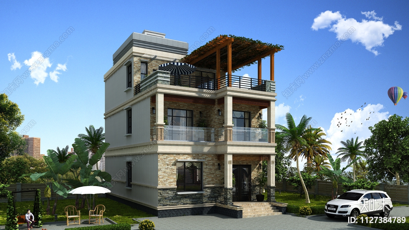三层带露台自建房施工图下载【ID:1127384789】