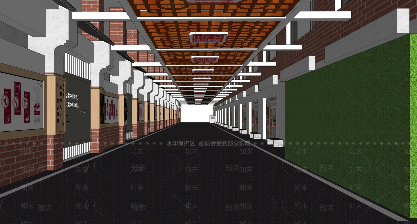 中式学校德育文化长廊SU模型下载【ID:1124204839】