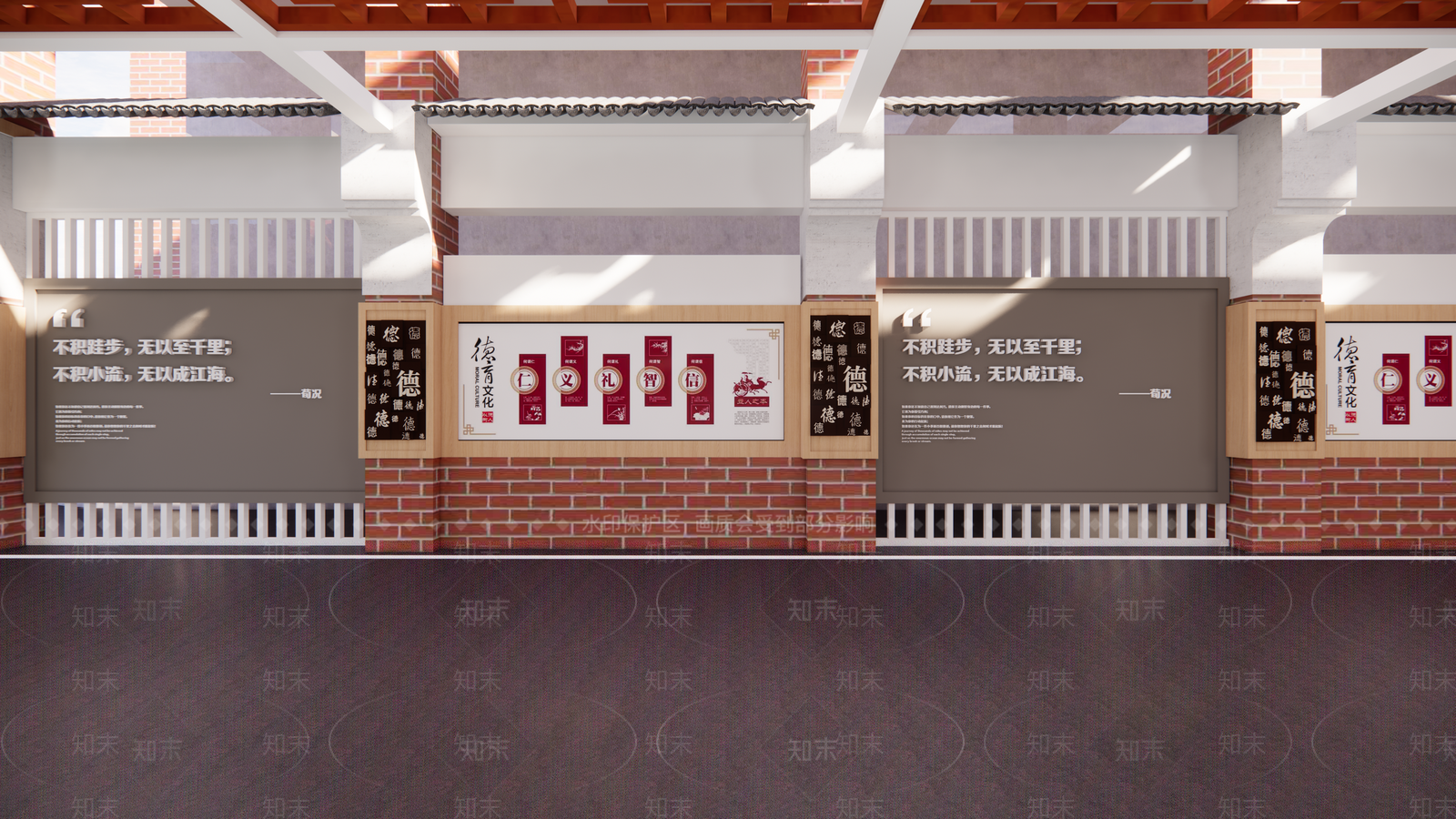 中式学校德育文化长廊SU模型下载【ID:1124204839】