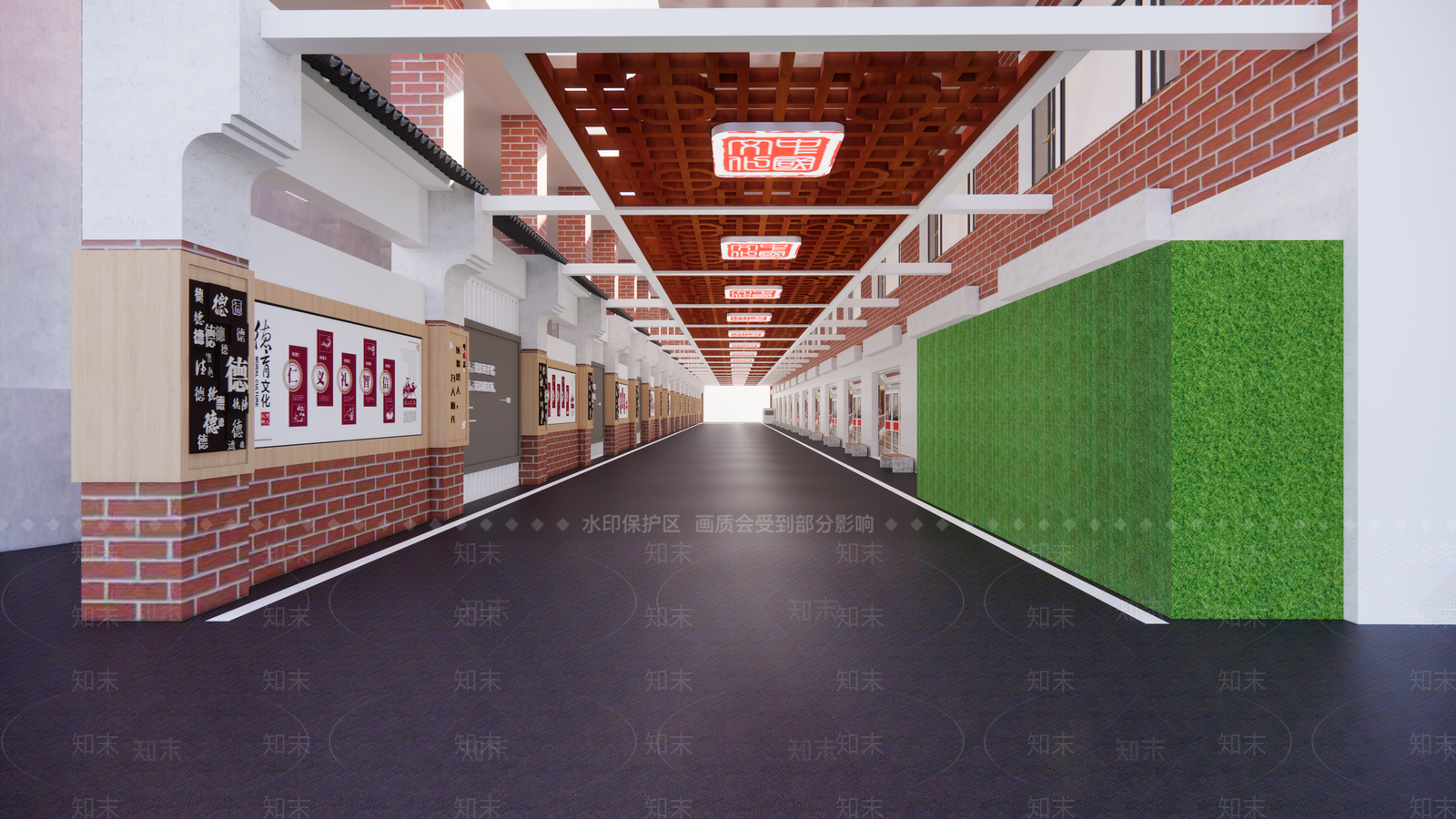 中式学校德育文化长廊SU模型下载【ID:1124204839】