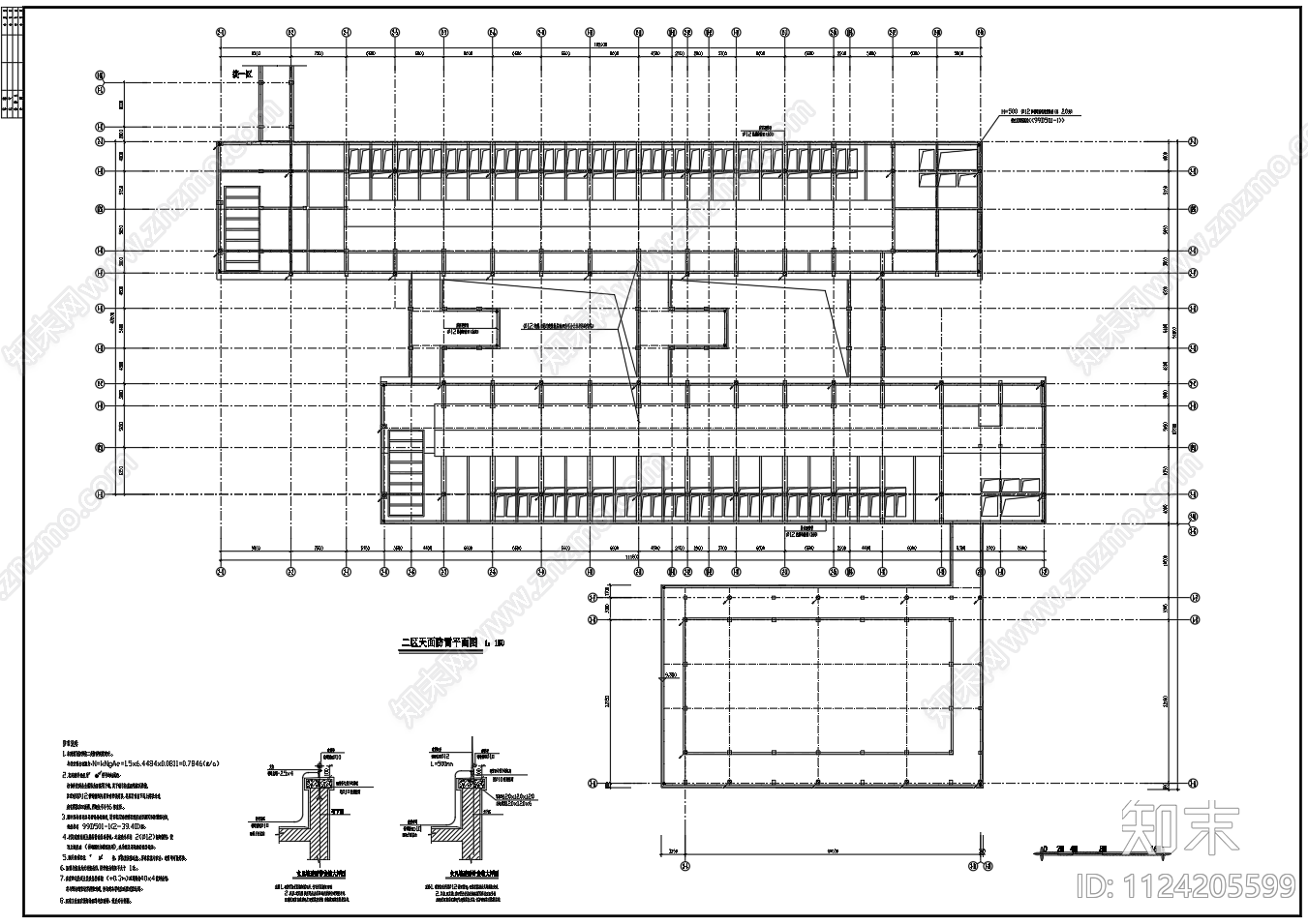 二类建筑天面防雷避雷带基础接地平面布置图施工图下载【ID:1124205599】