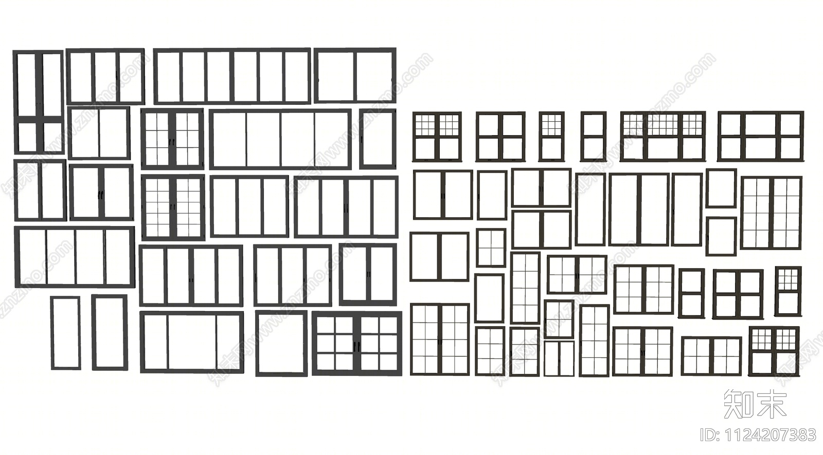 现代窗户组合SU模型下载【ID:1124207383】