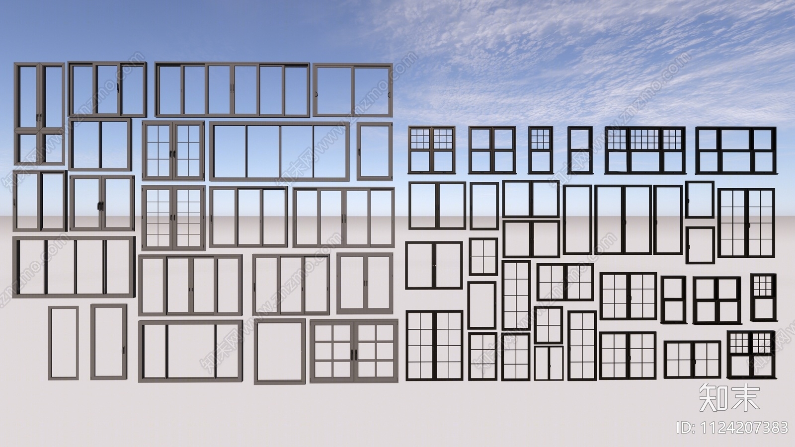 现代窗户组合SU模型下载【ID:1124207383】