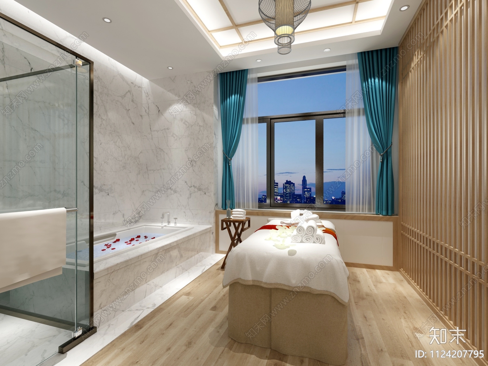 新中式SPA桑拿会所cad施工图下载【ID:1124207795】