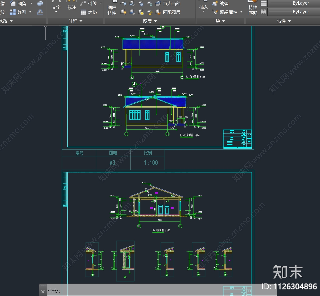 一层自建房别墅设计建筑cad施工图下载【ID:1126304896】