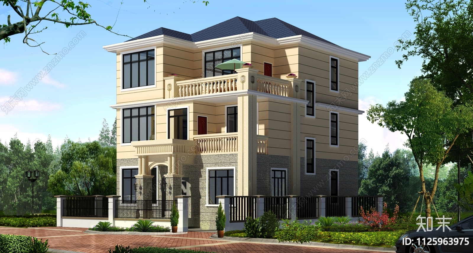 欧式三层自建房施工图下载【ID:1125963975】