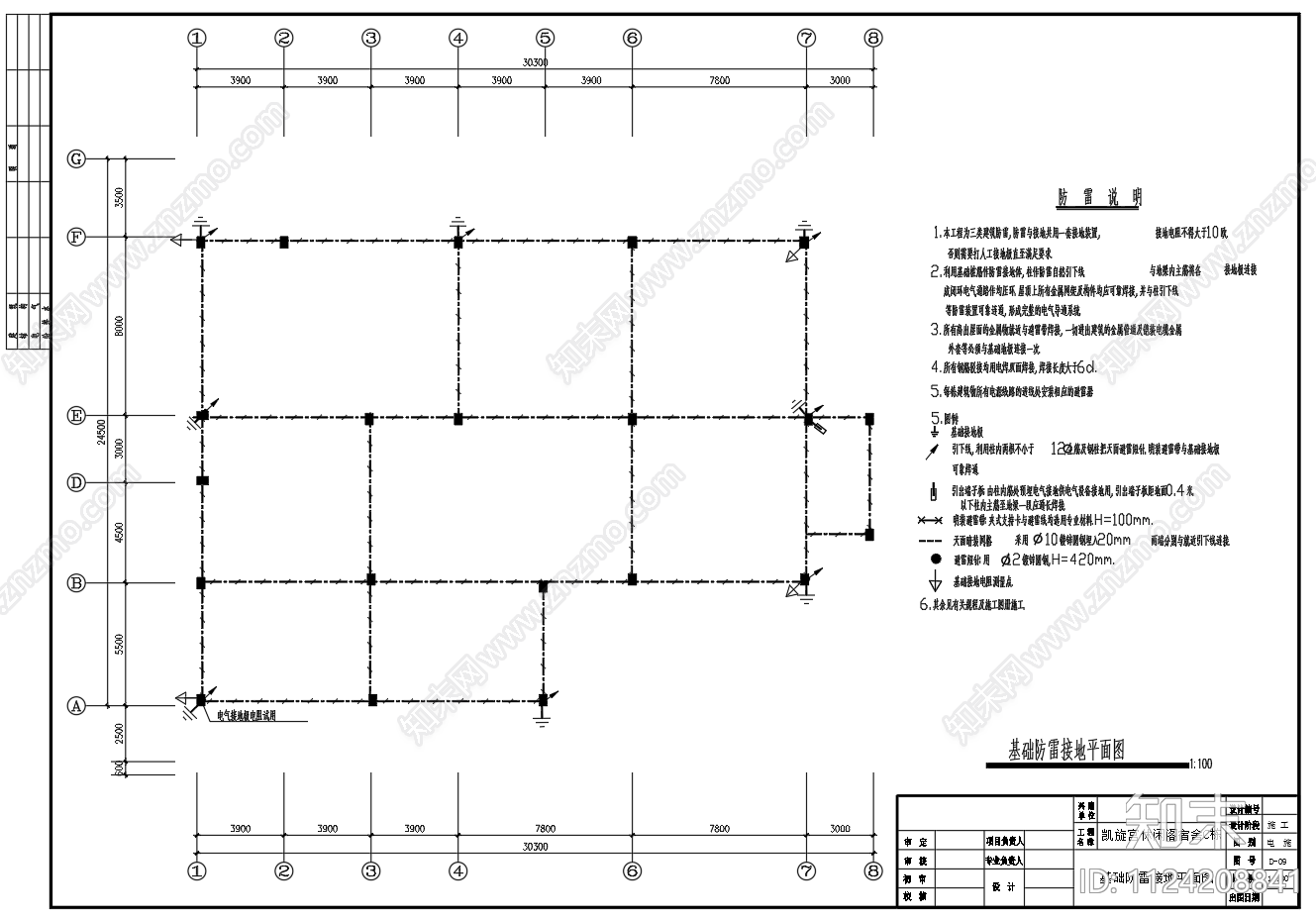 宿舍C栋电气防雷基础接地平面图施工图下载【ID:1124208841】