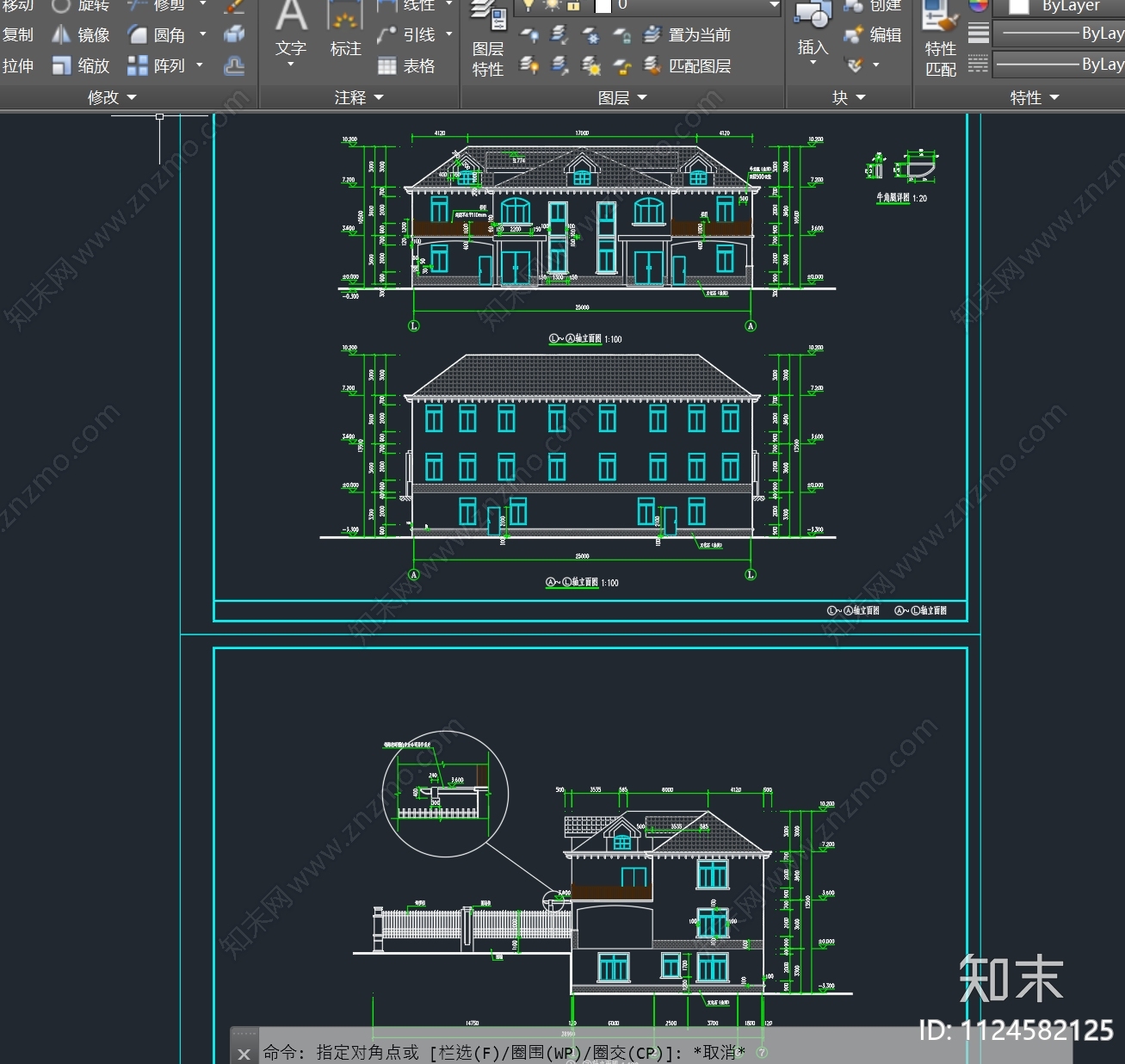 欧式二层双拼自建房cad施工图下载【ID:1124582125】