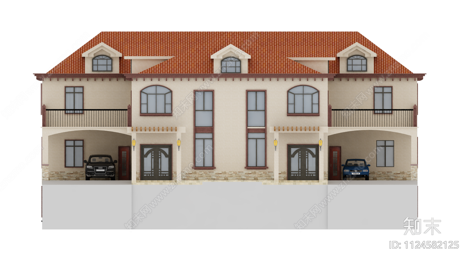 欧式二层双拼自建房cad施工图下载【ID:1124582125】