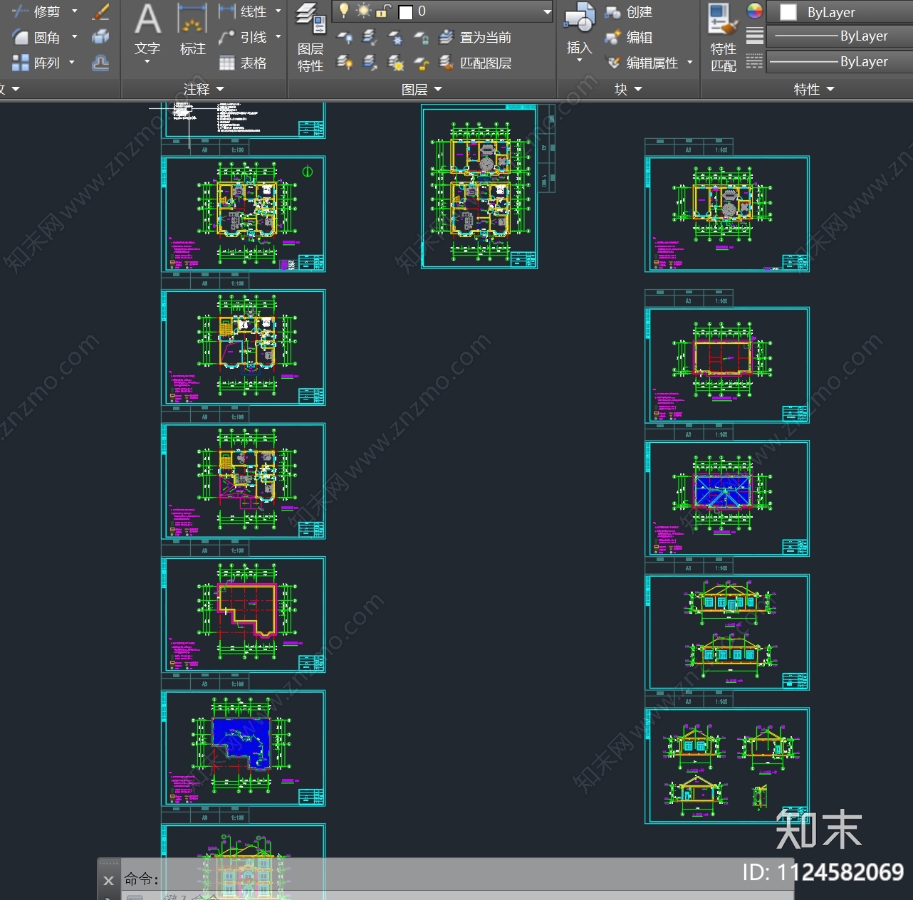 美式三层自建房cad施工图下载【ID:1124582069】