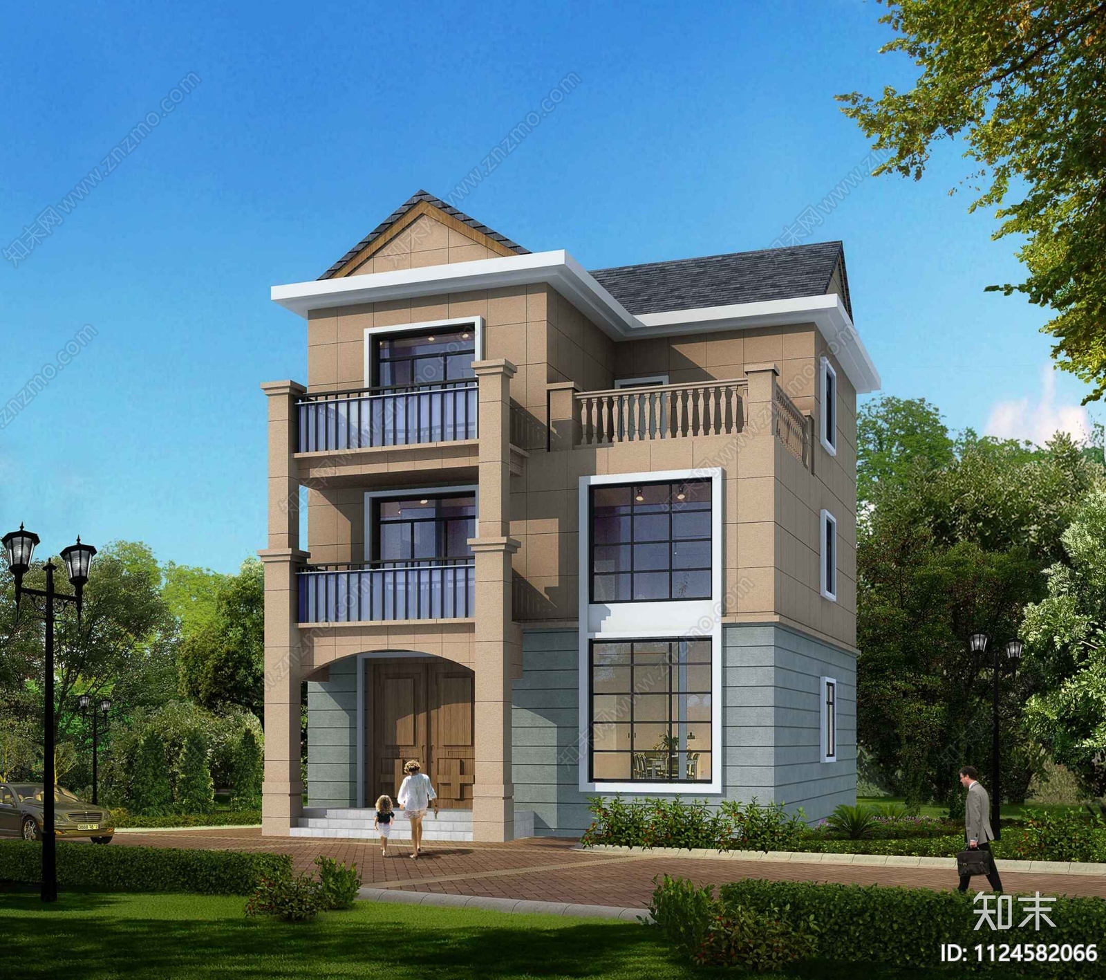 欧式简约三层自建房施工图下载【ID:1124582066】