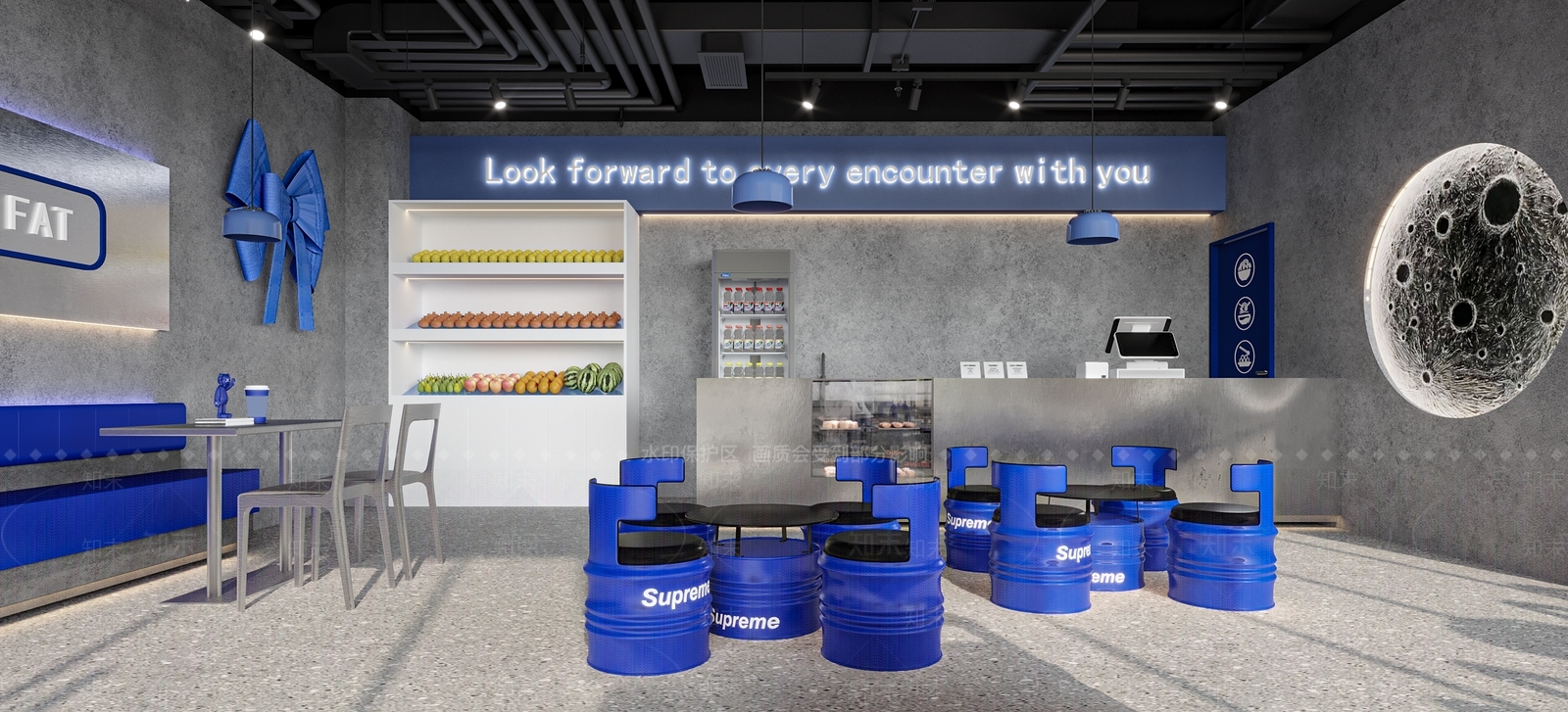 现代克莱因蓝奶茶店3D模型下载【ID:1124216140】
