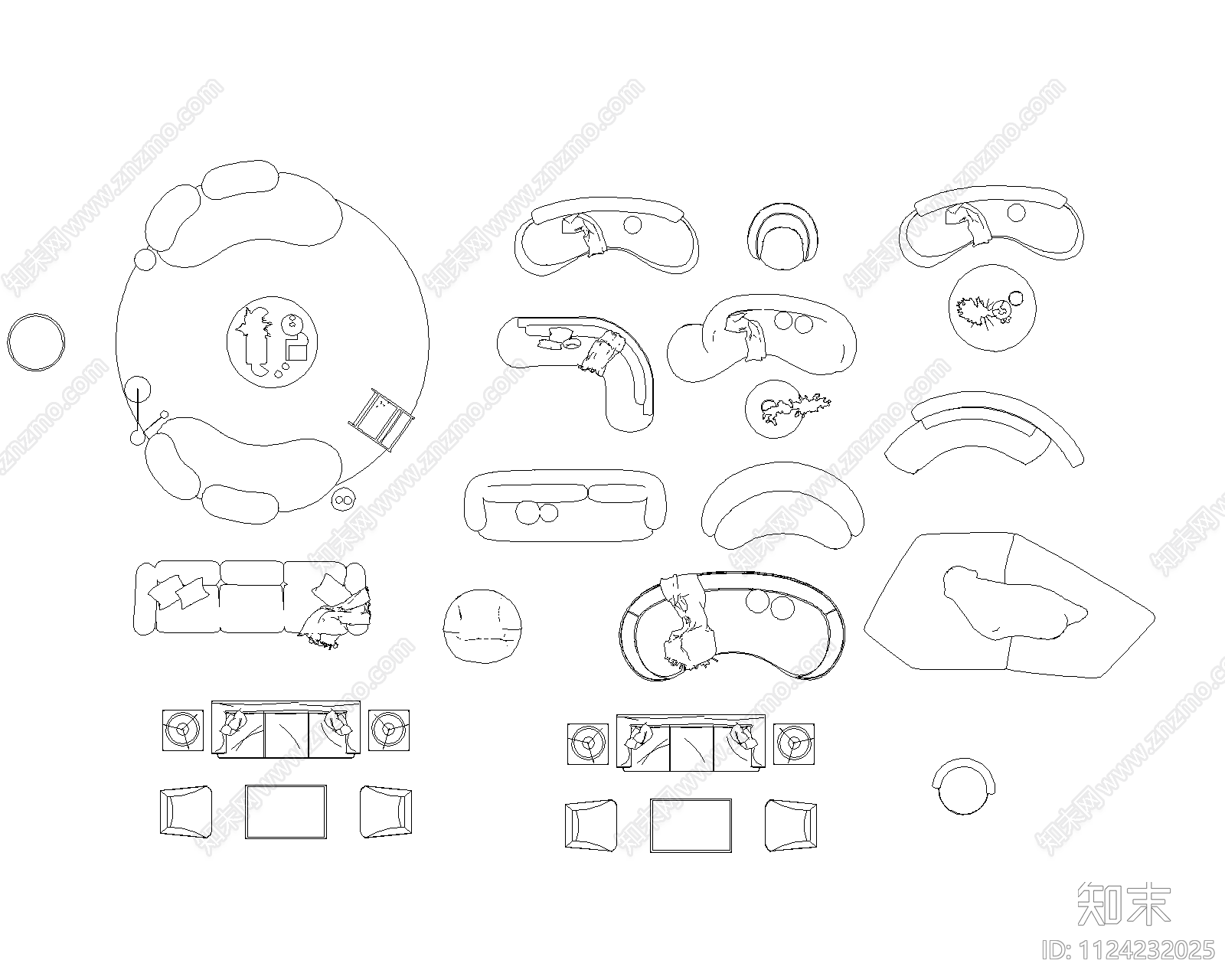 现代家具平面cad施工图下载【ID:1124232025】