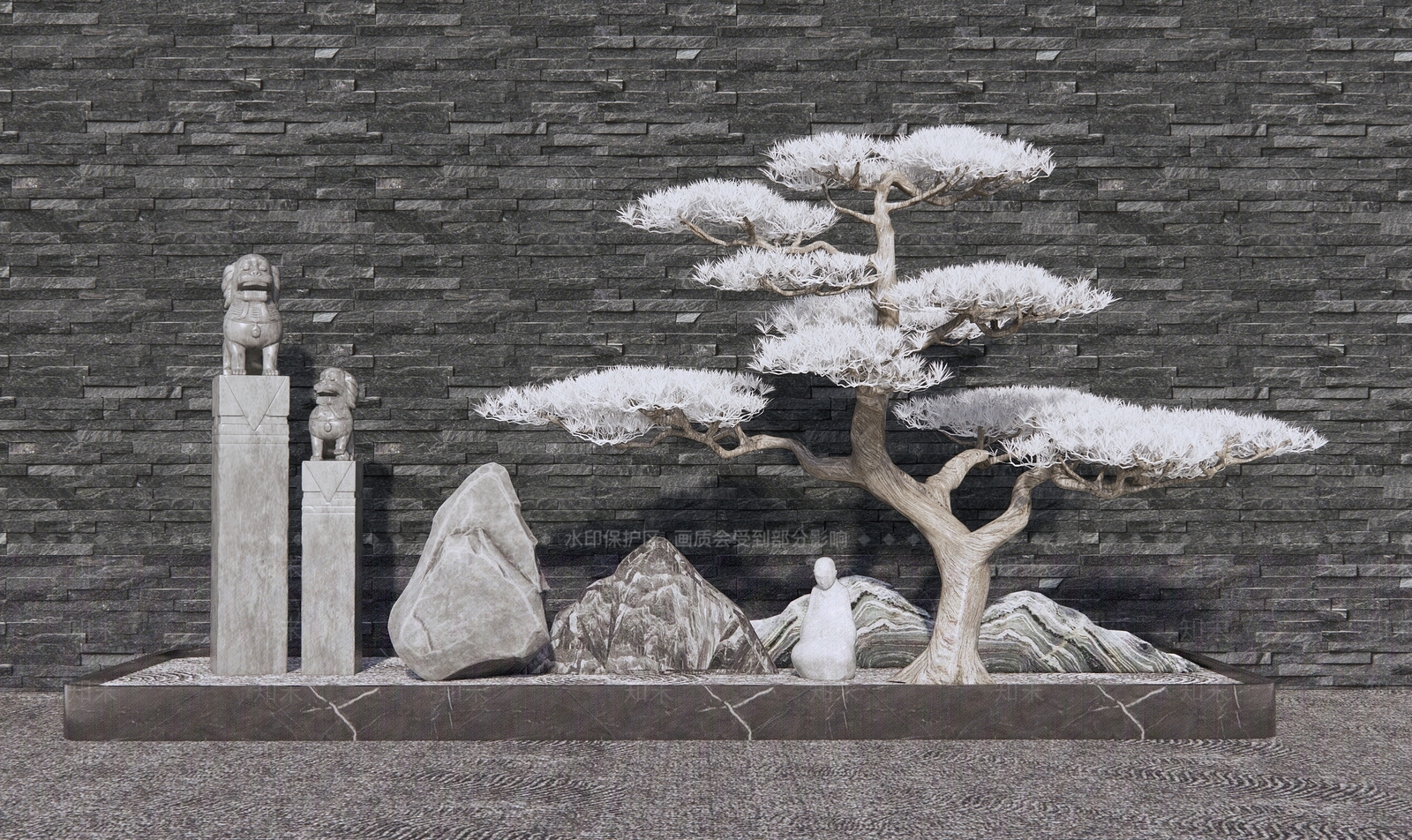 新中式松树石头景观造景3D模型下载【ID:1124233924】