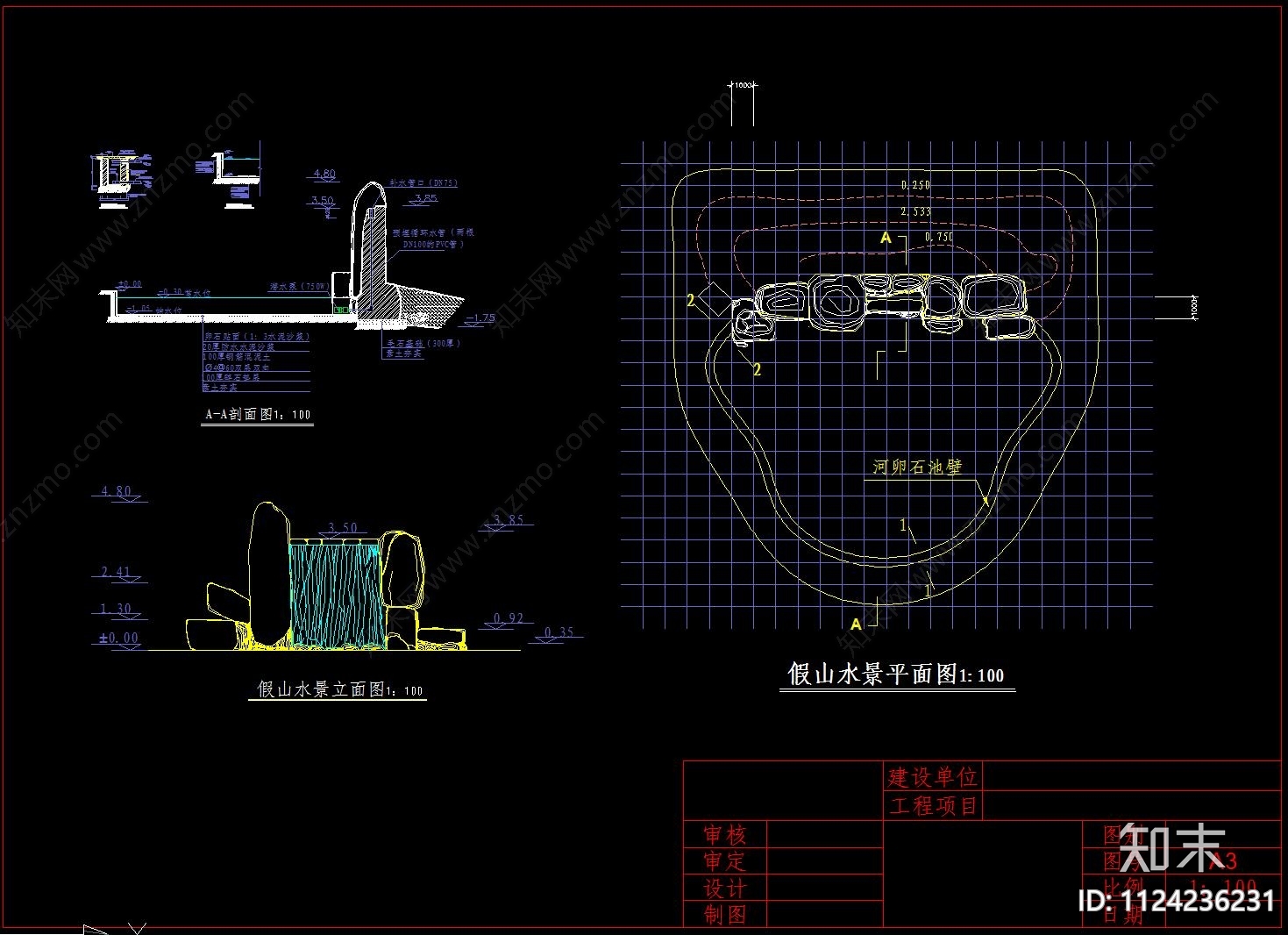 假山瀑布CAD图纸合集施工图下载【ID:1124236231】