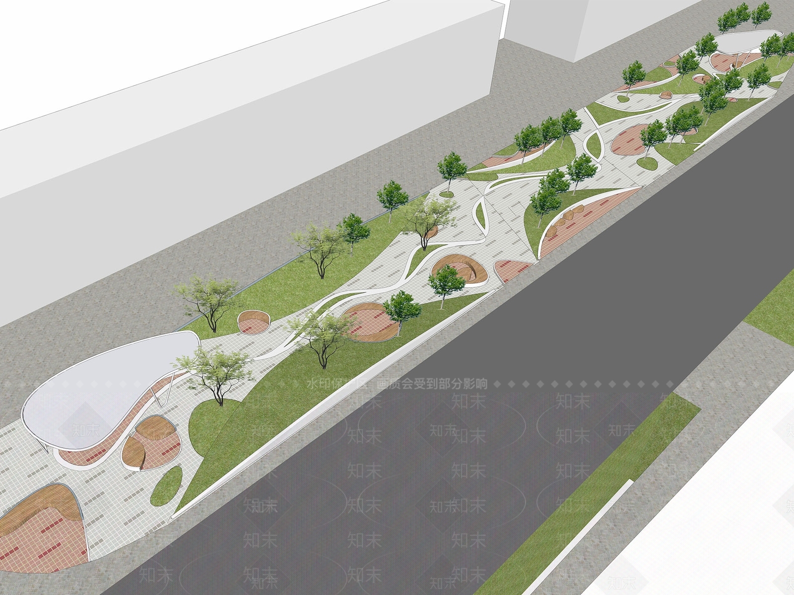 现代带状公园SU模型下载【ID:1124236402】