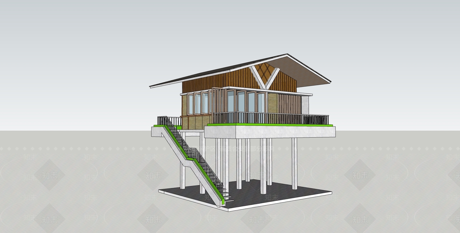 现代生态森林中式小木屋SU模型下载【ID:1125551409】