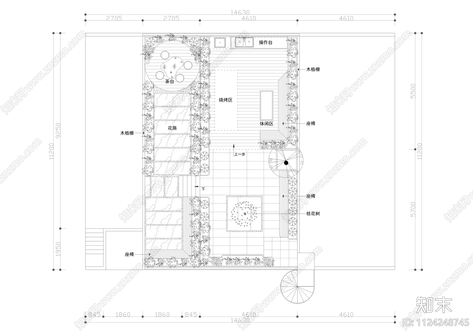 天台庭院景观平面方案施工图下载【ID:1124248745】