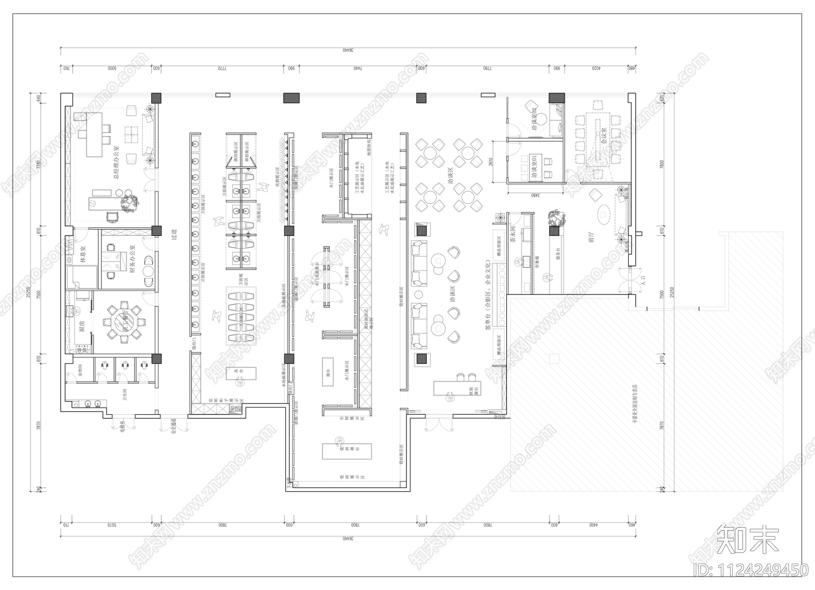 700m²装饰公司展厅平面图施工图下载【ID:1124249450】